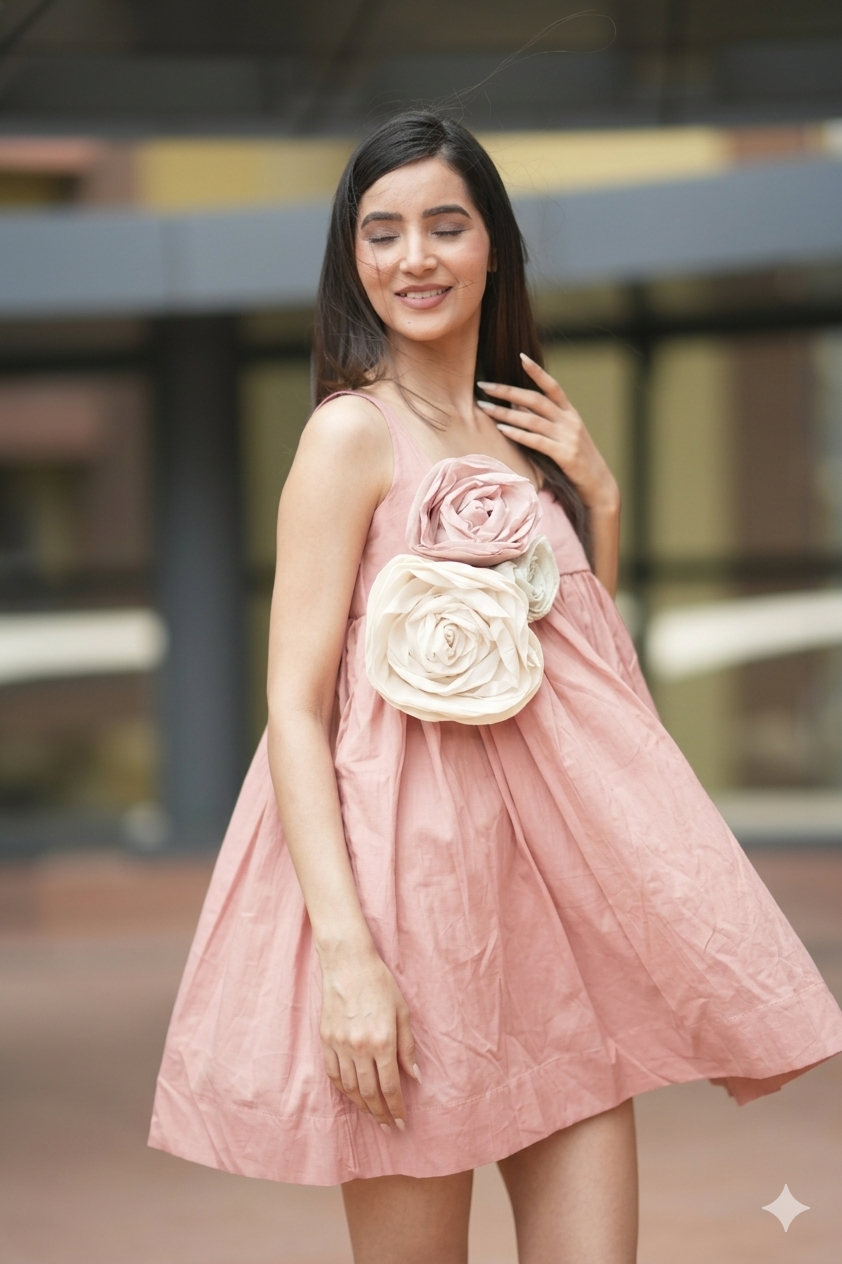 Blush organic pink with 3 roses