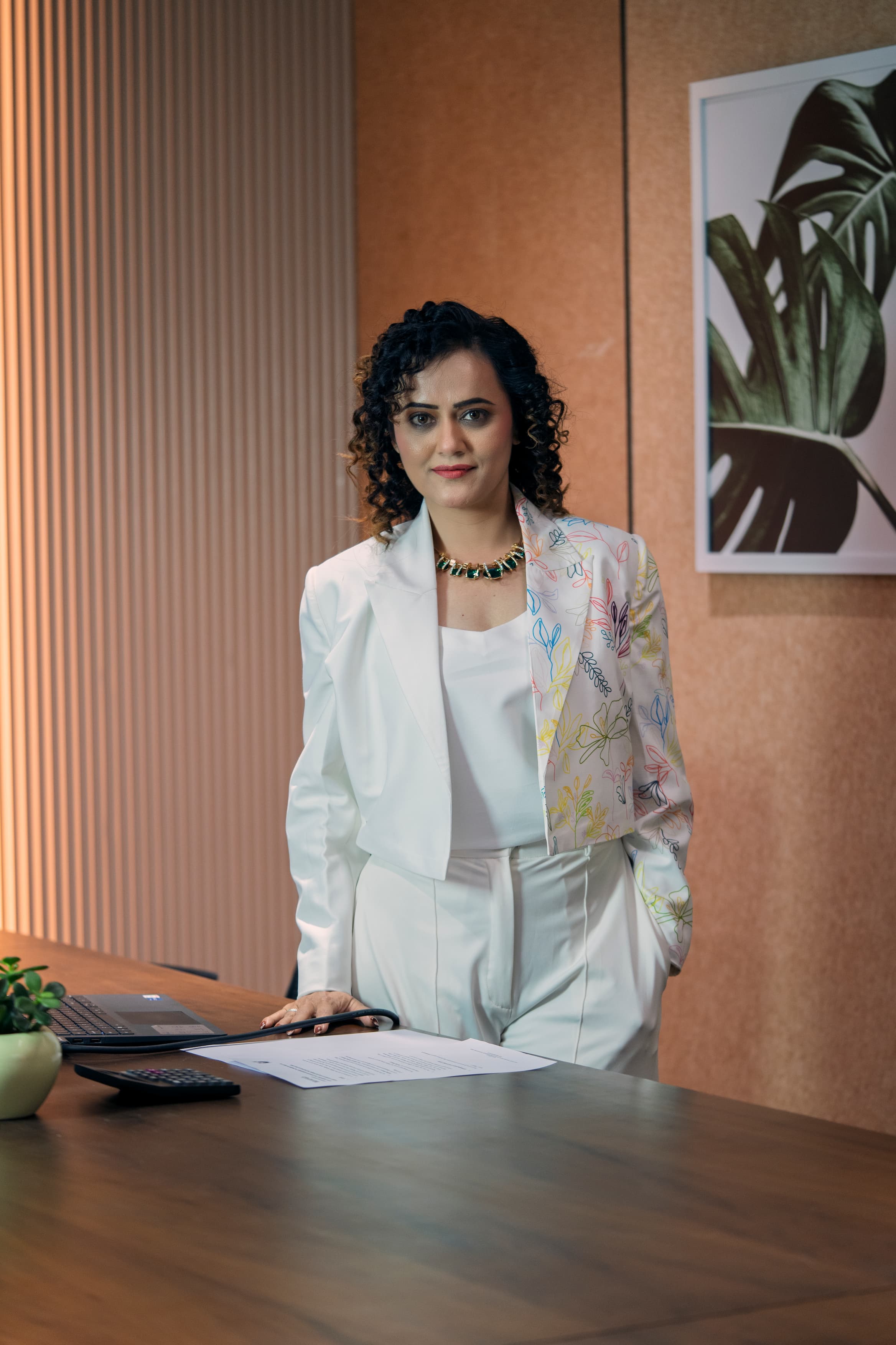 Ivory printed jacket for women