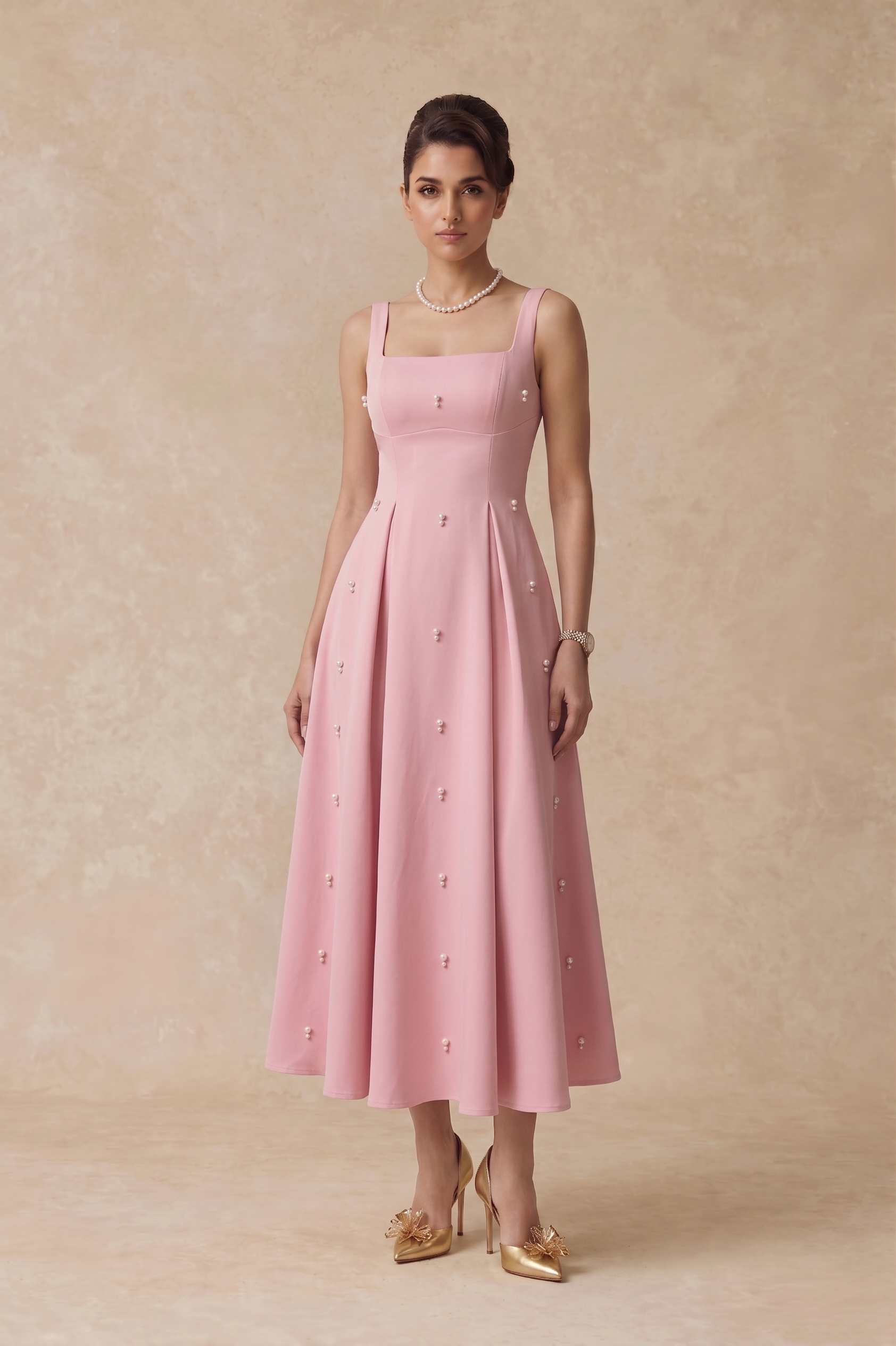 Pearl Blossom Embellished Dress – Blush Pink