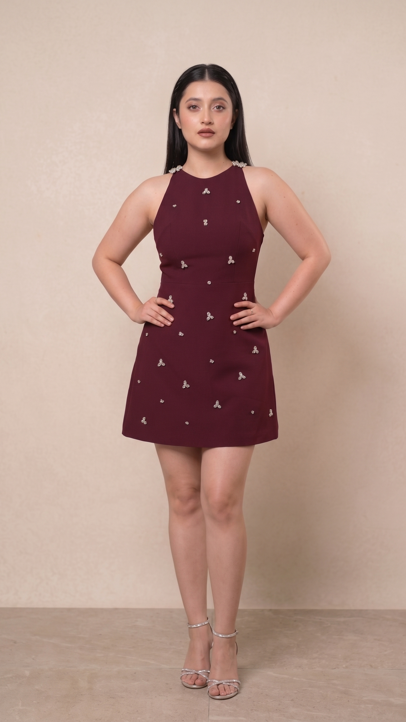Starlight Embellished Mini Dress - Wine