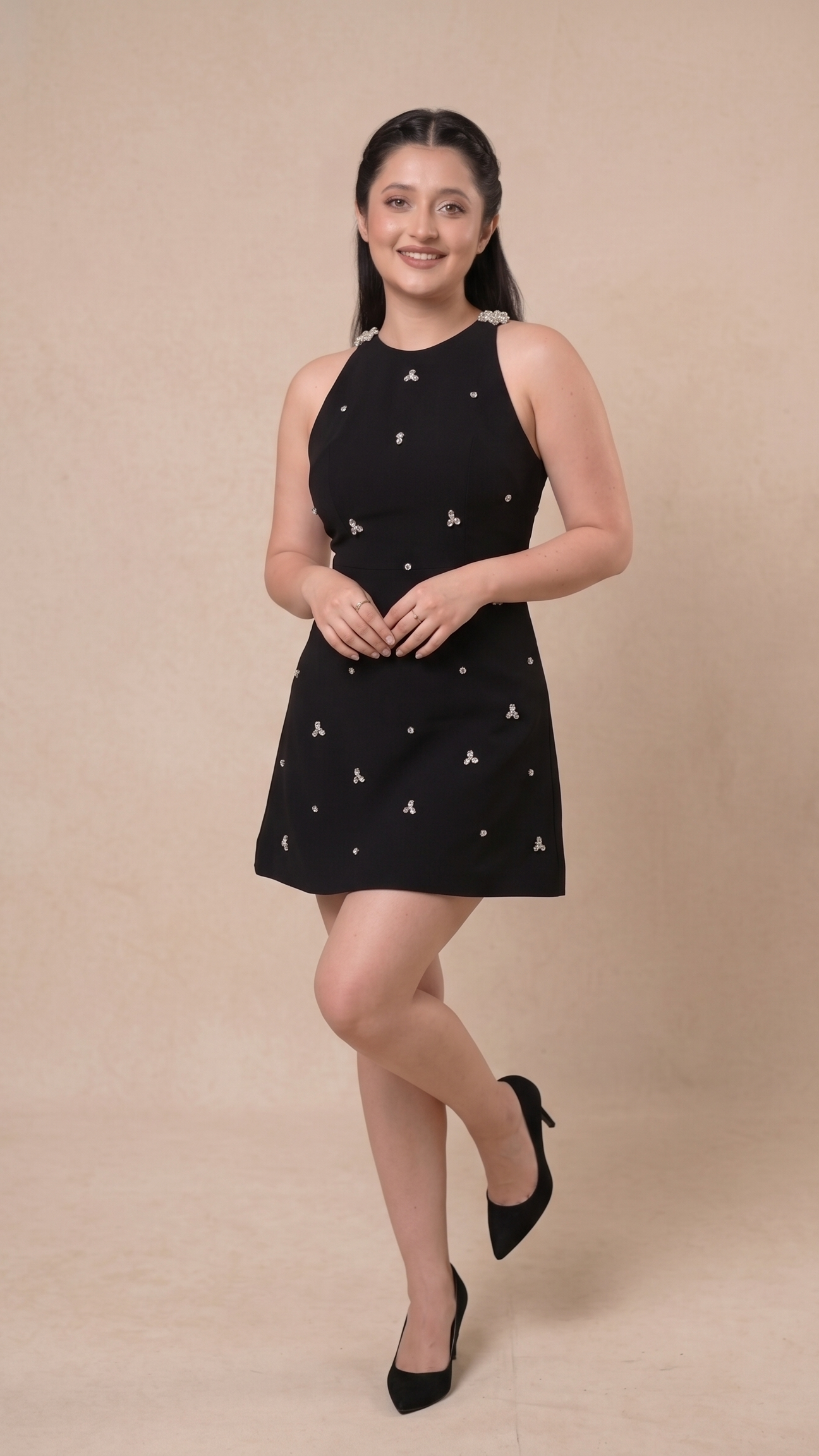 Starlight Embellished Mini Dress - Black