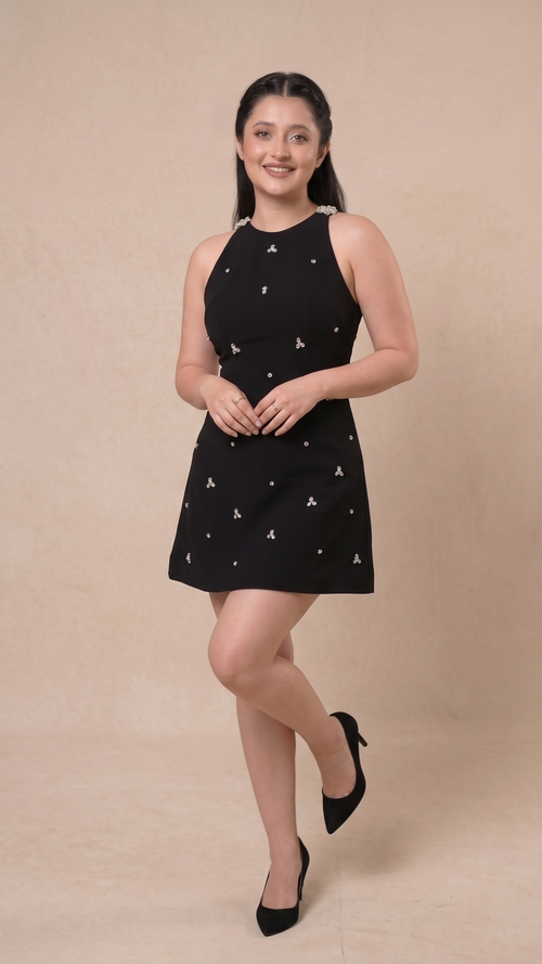 Starlight Embellished Mini Dress - Black