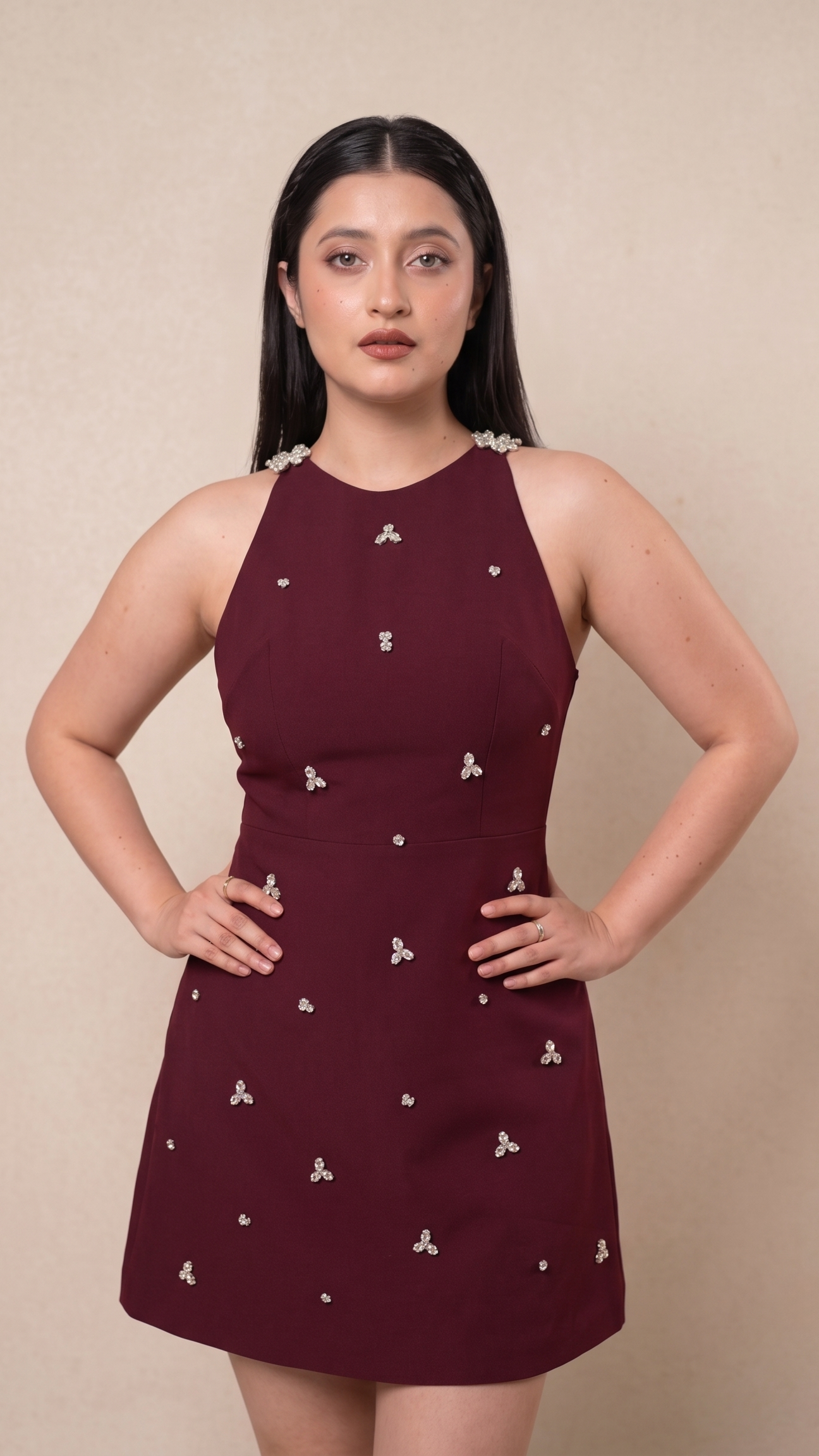 Starlight Embellished Mini Dress - Wine