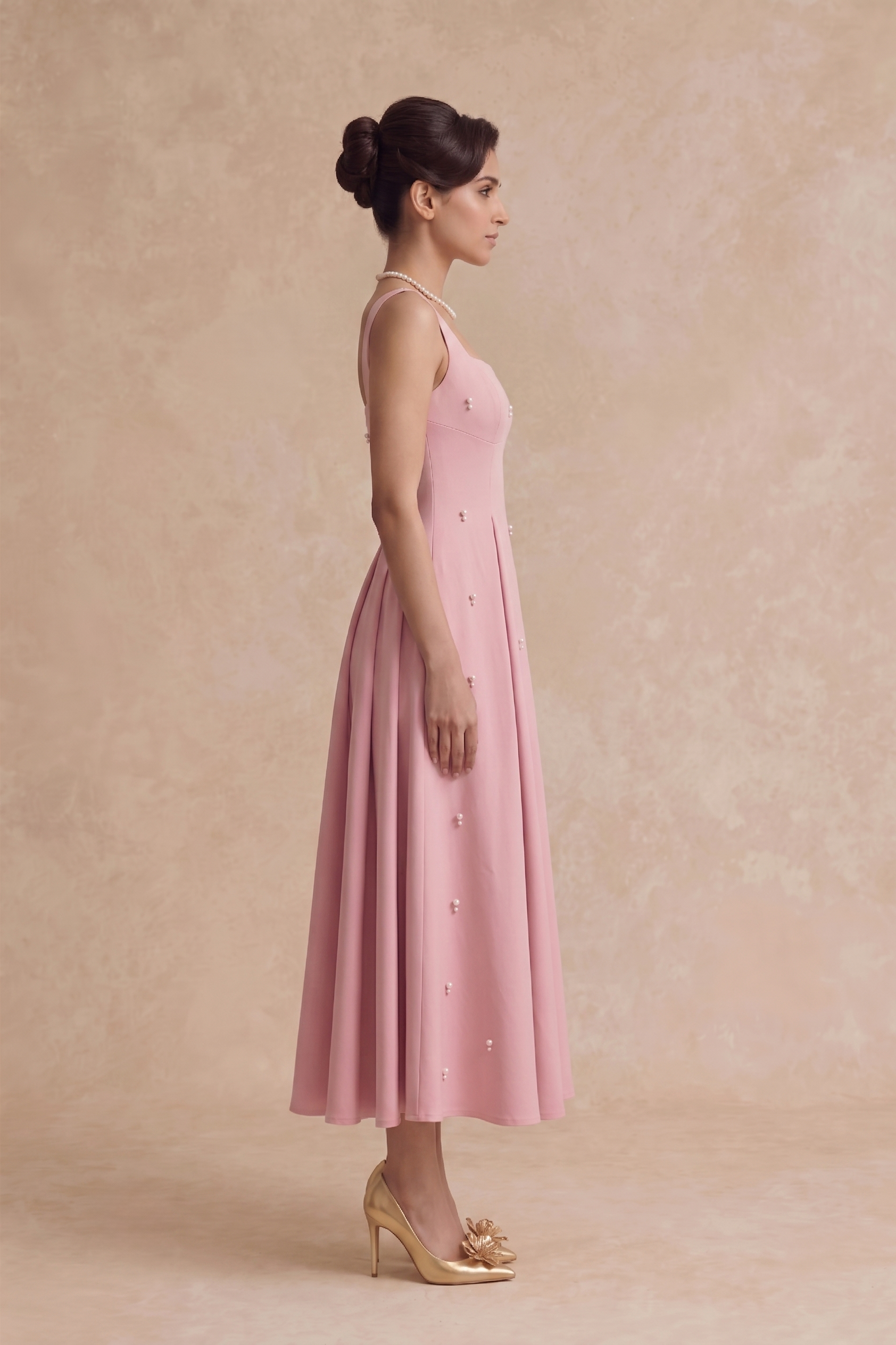 Pearl Blossom Embellished Dress – Blush Pink