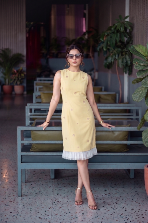 Sparkle Shift Dress - Baby Yellow