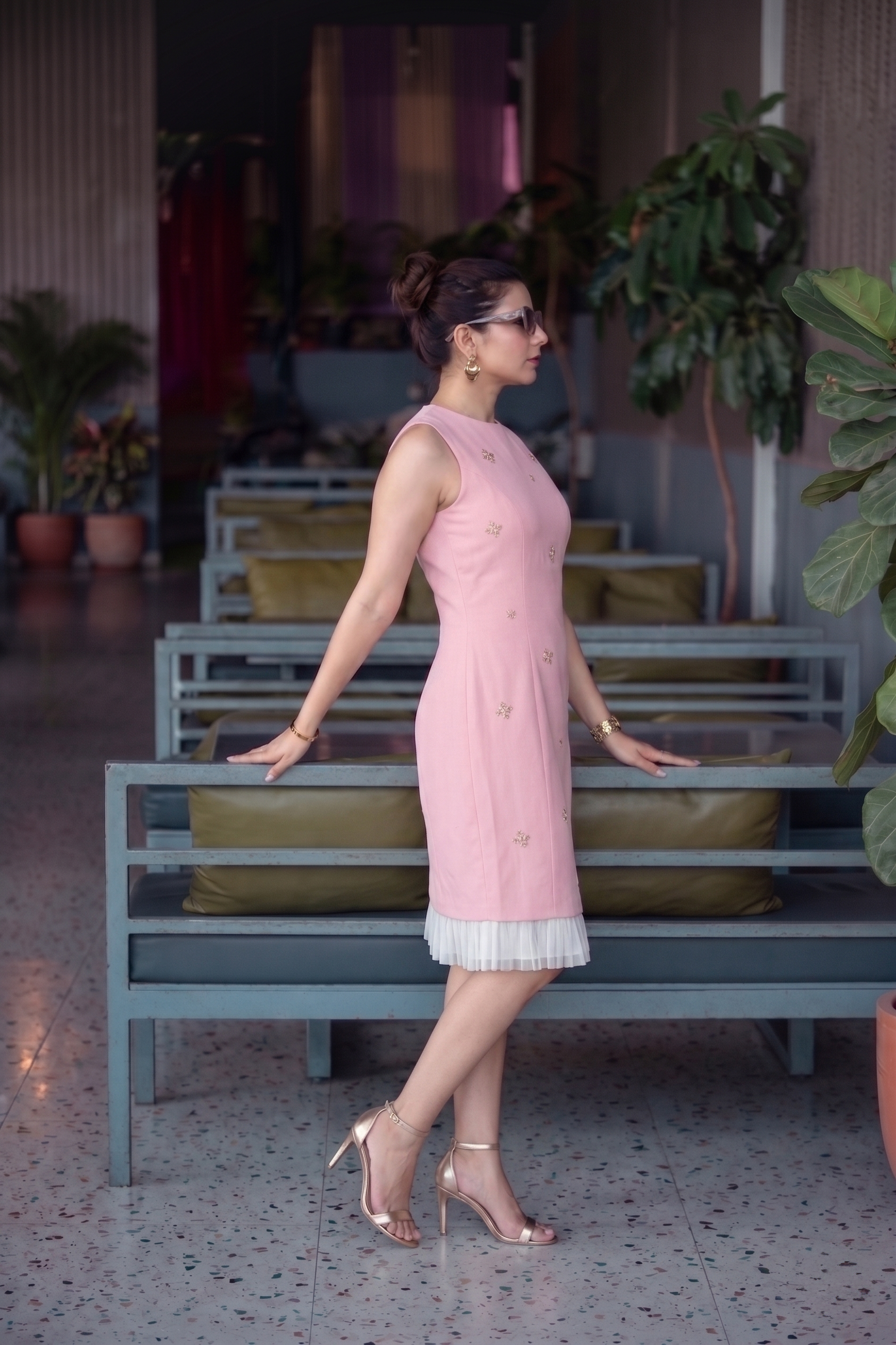 blush pink shift dress Symphony Blush Pink Shift Dress With Ruffled Trim Size Small