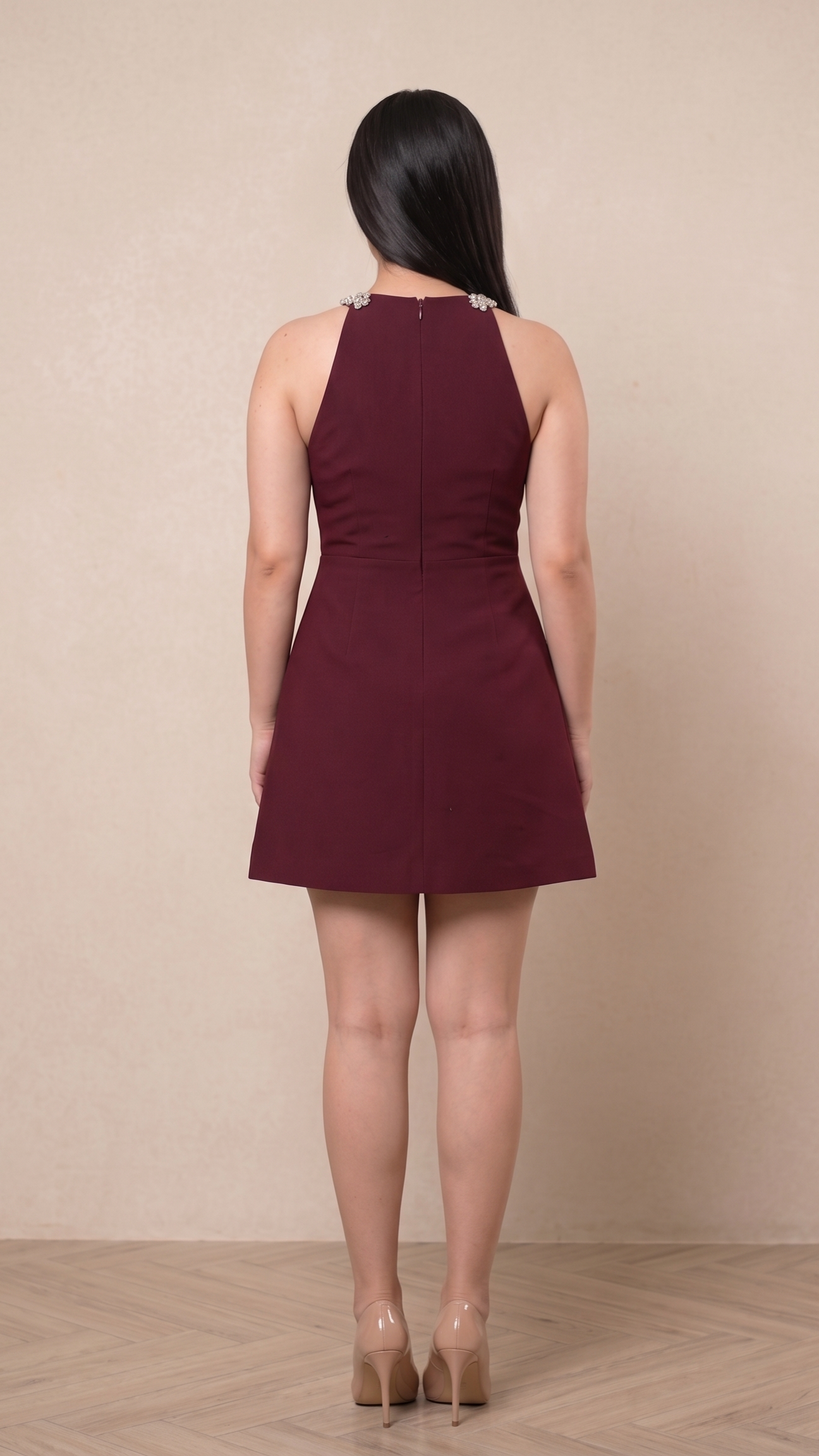 Starlight Embellished Mini Dress - Wine