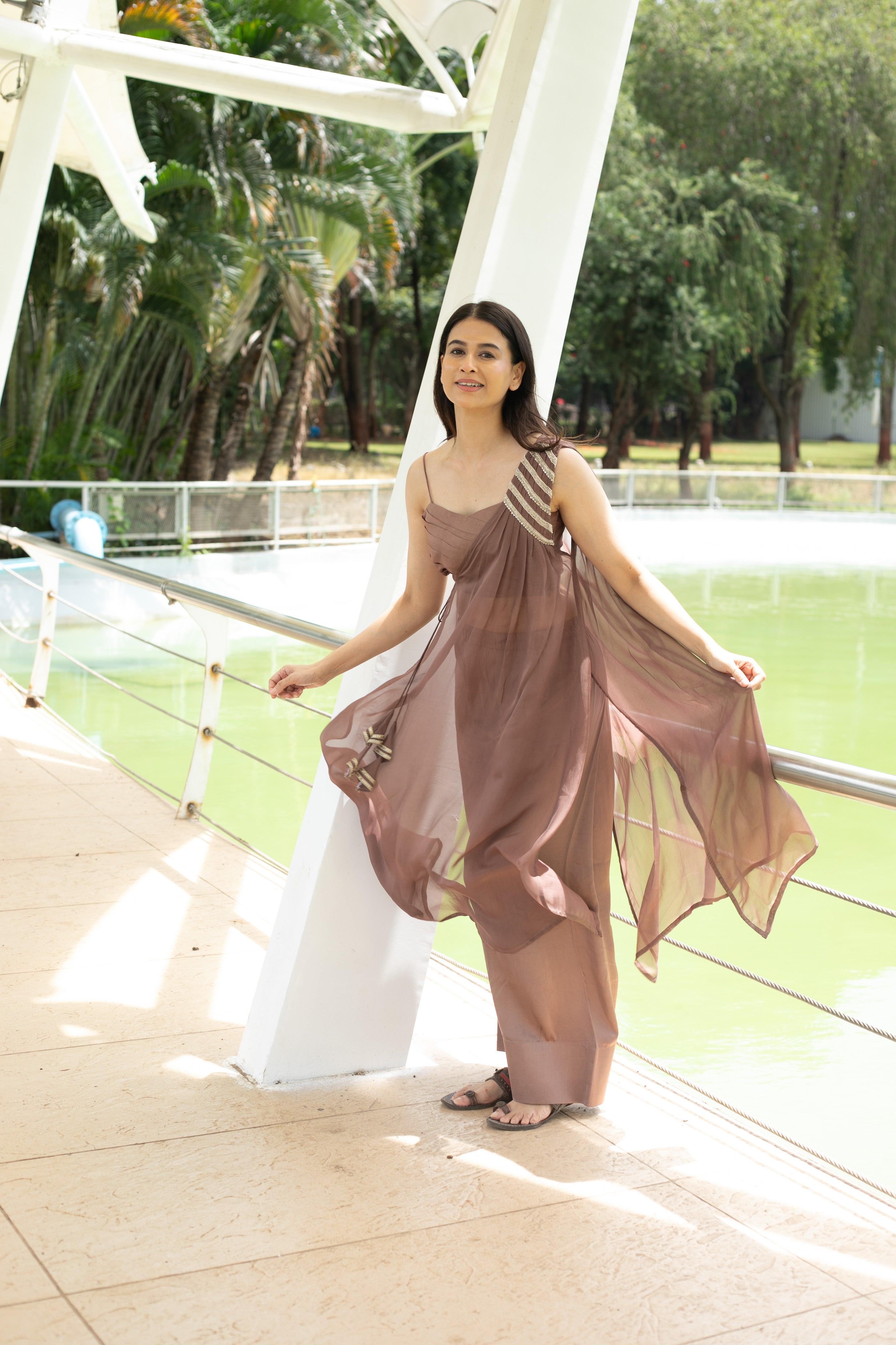 Mocha Glow brown jacket with blouse and top