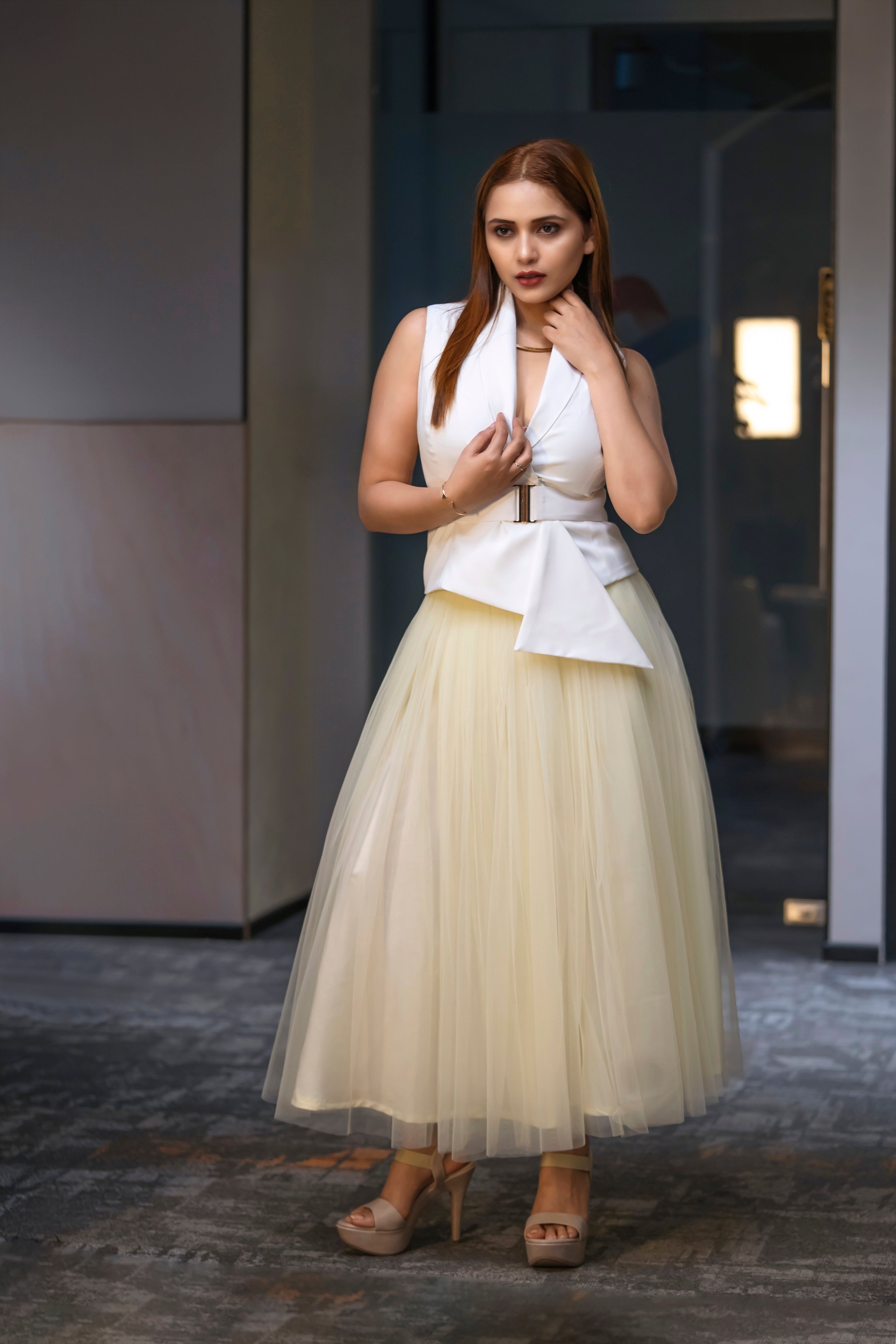 Butter Yellow Skirt & Ivory Waist Coat – Timeless Glow