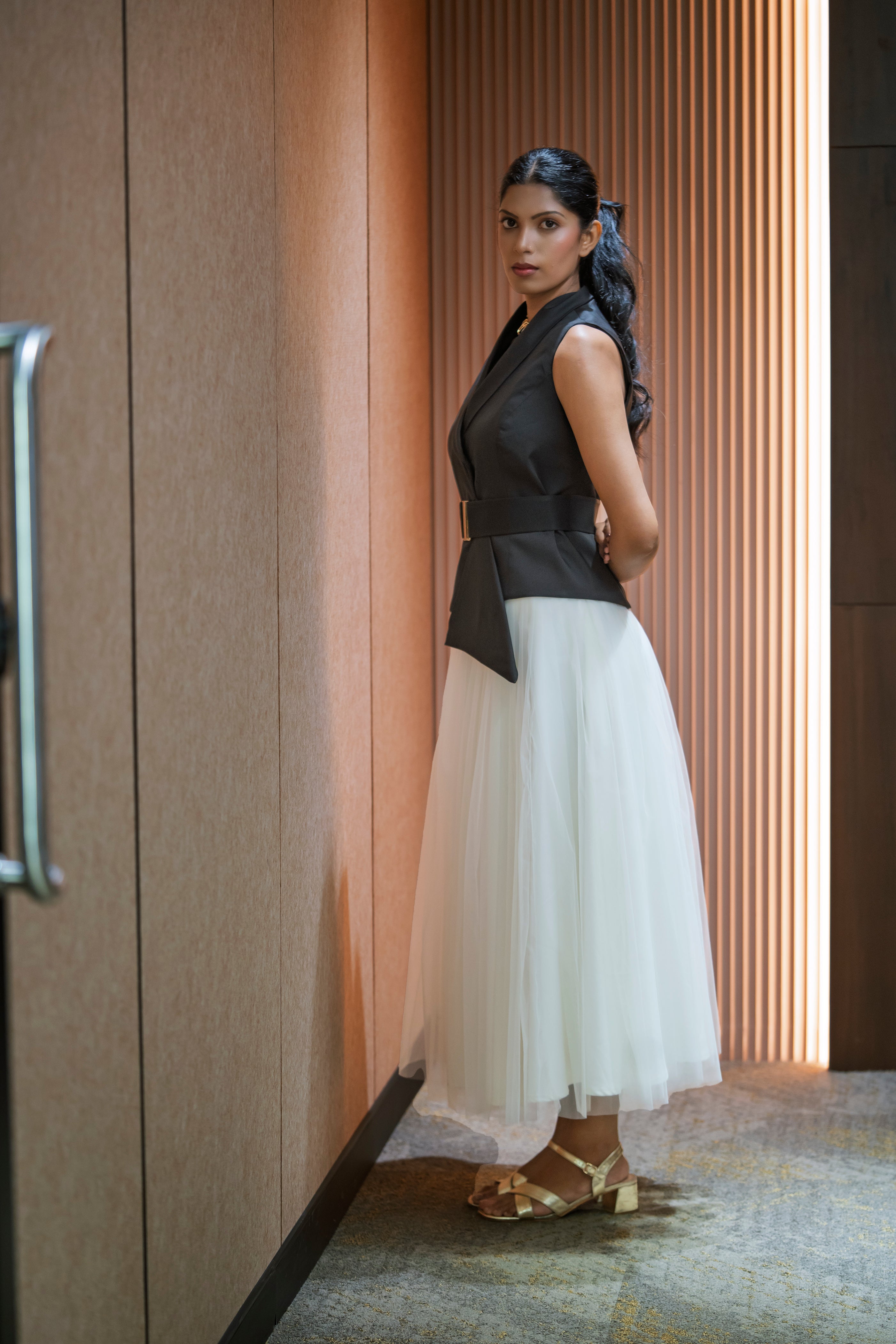 Ivory skirt & Black Waist Coat - Timeless Pairing