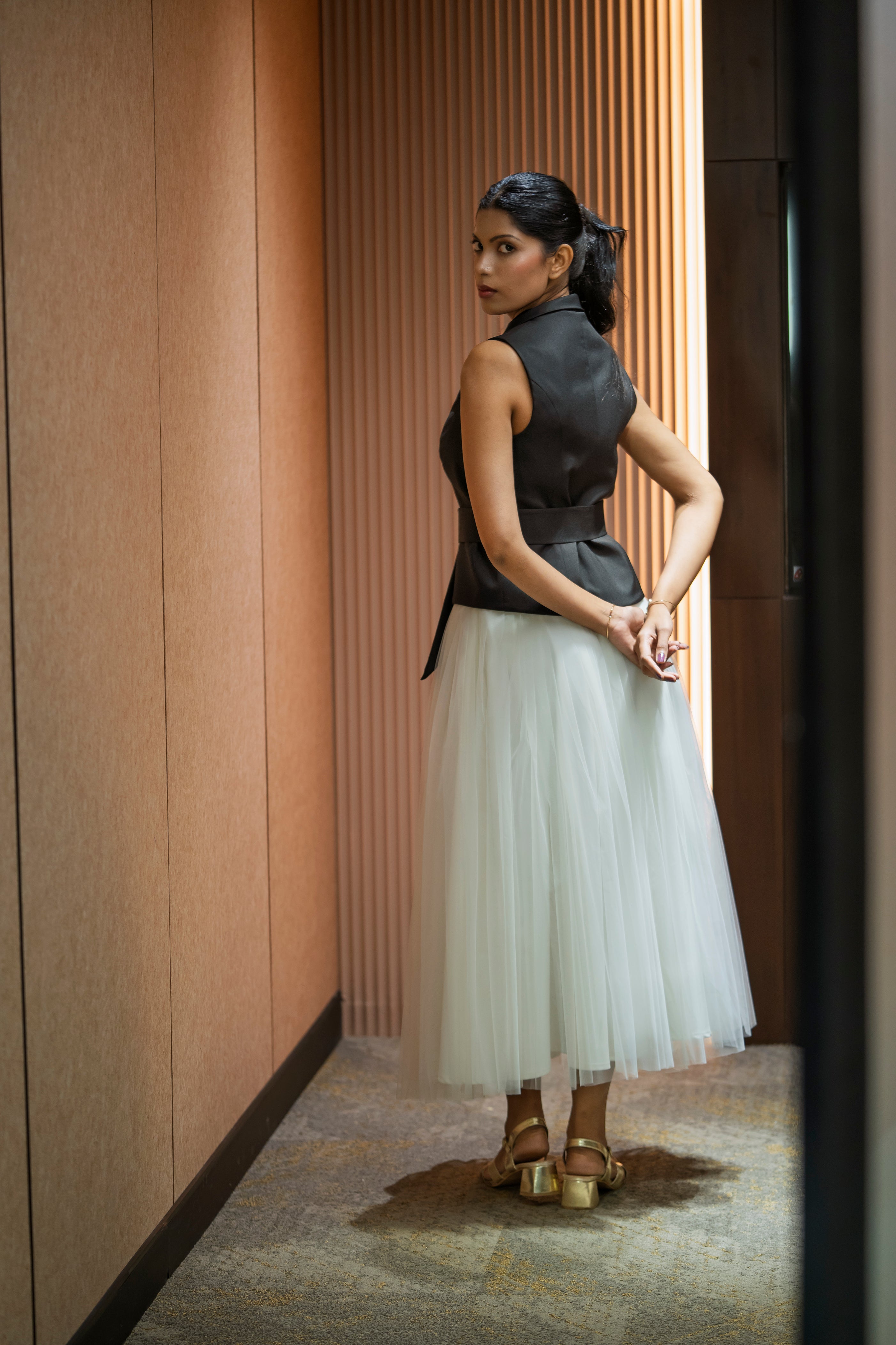 Ivory skirt & Black Waist Coat - Timeless Pairing