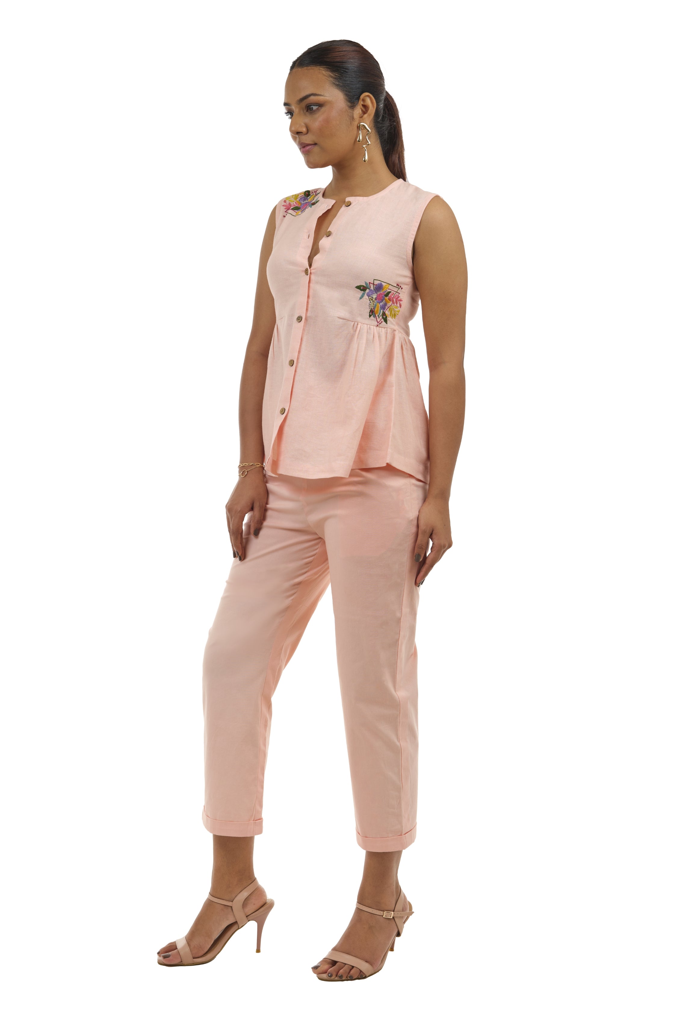 Peach Linen Co-ord set for women