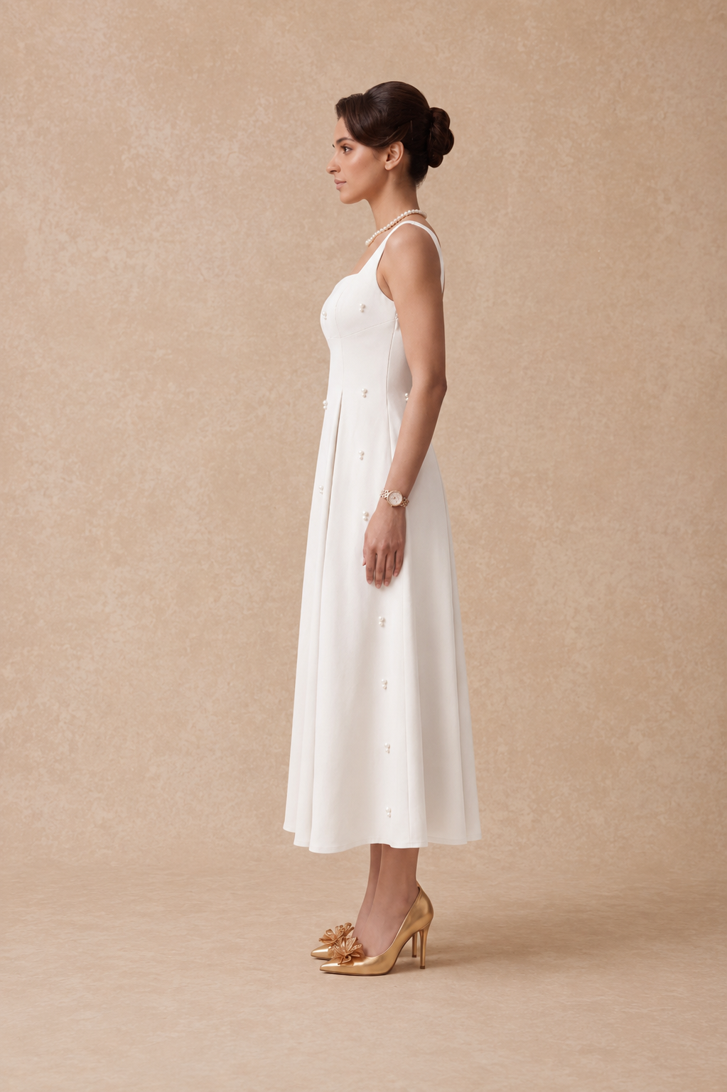 Pearl Blossom Embellished Dress –Ivory