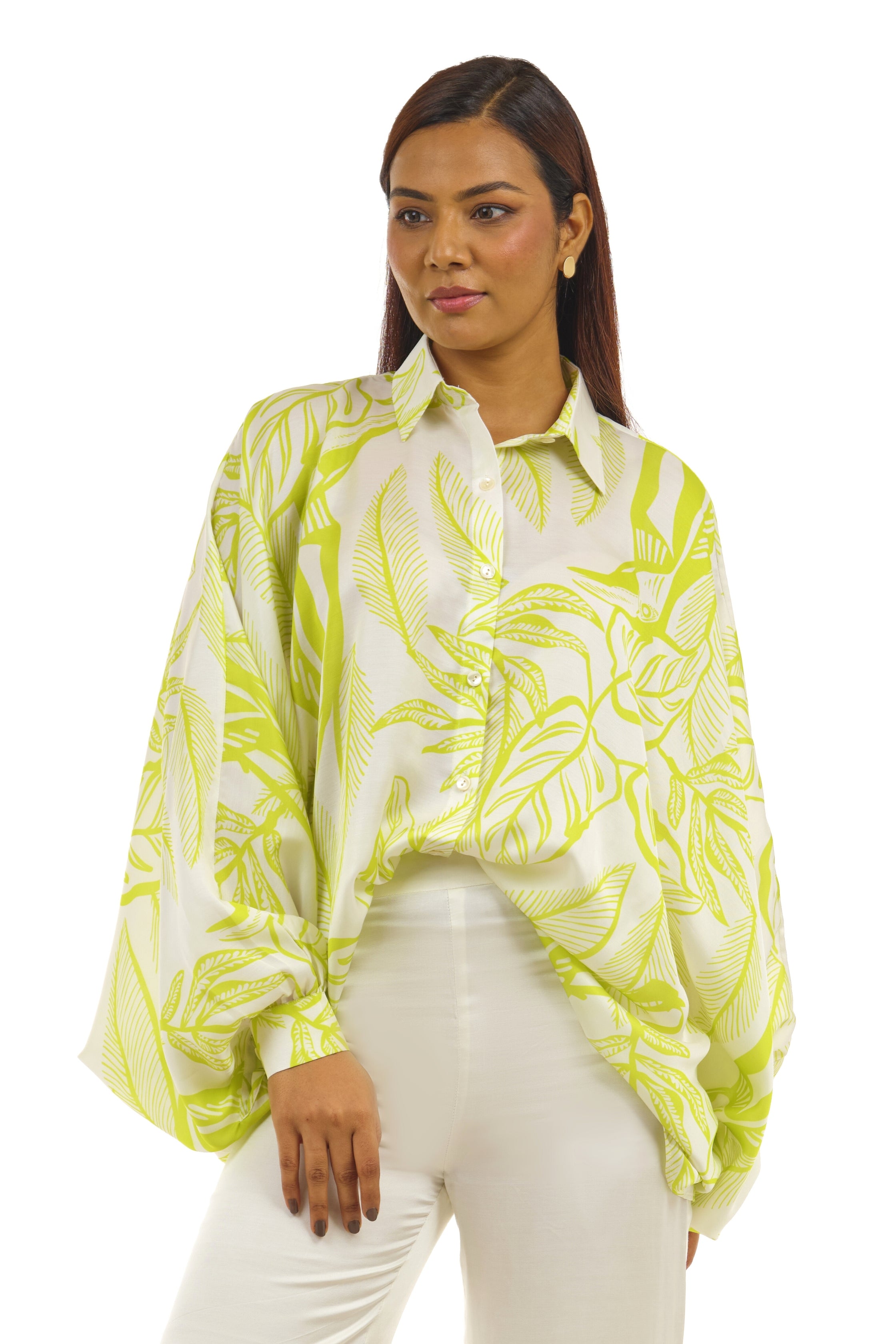 Printed lime green loose shirt