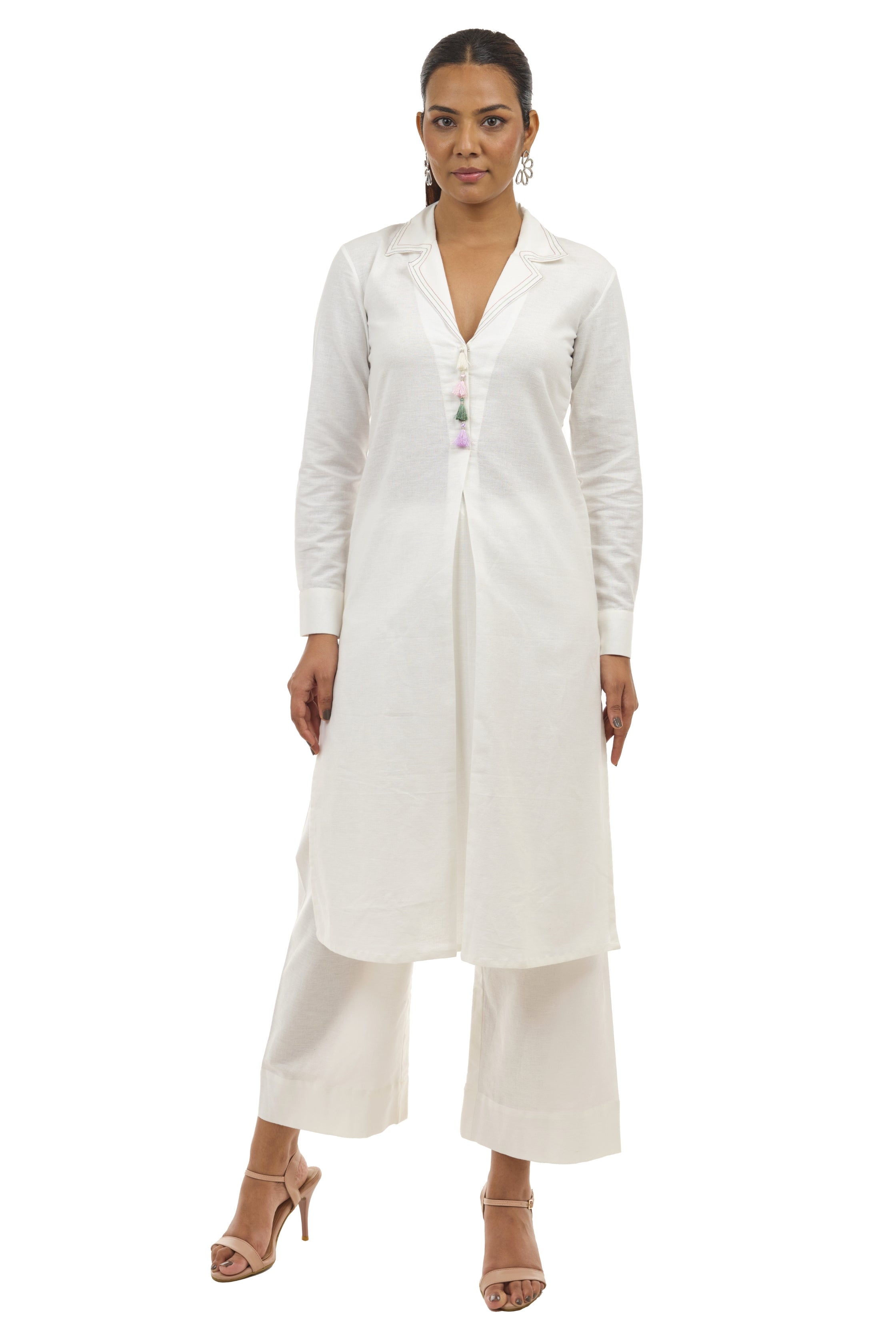 White shirt collar kurti set