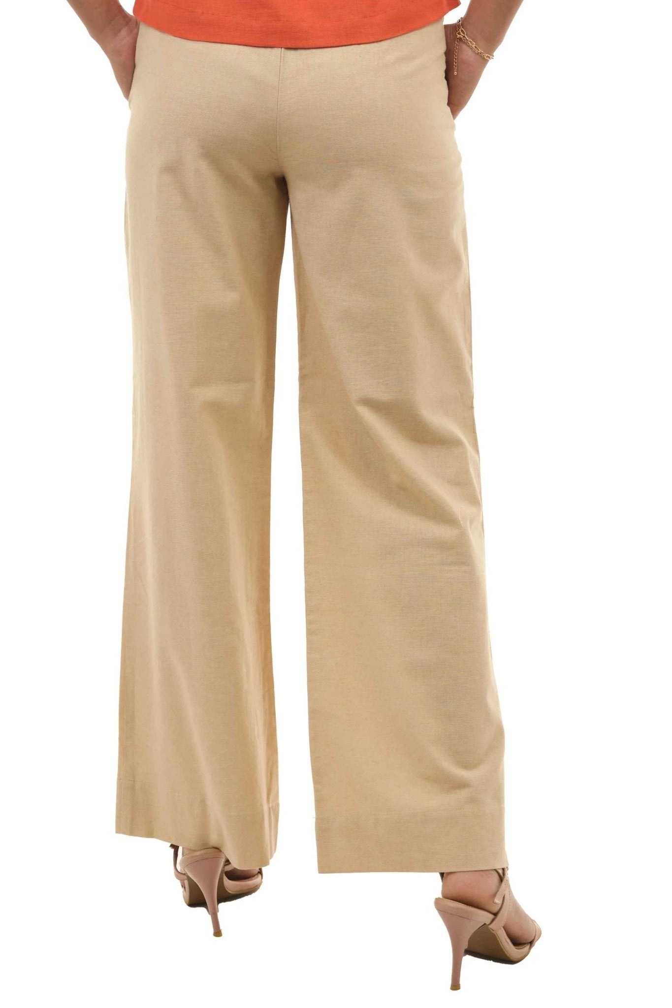 Beige Linen Flared Pants for Women – Lightweight Casual Wear