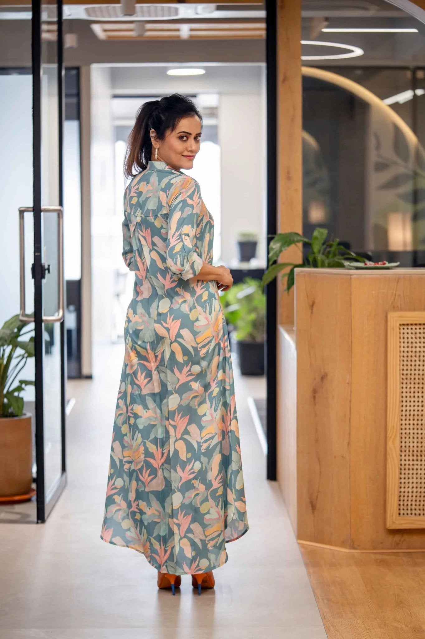 Blue Mirage Shirt Dress – A - Line Grace in Satin