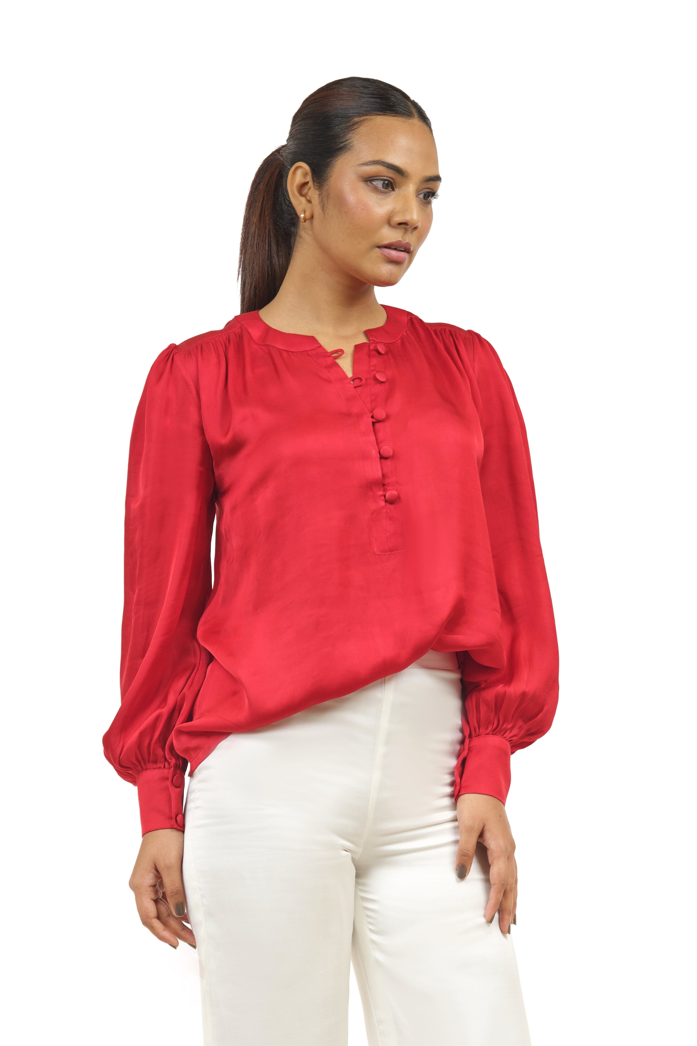 collar red top for women