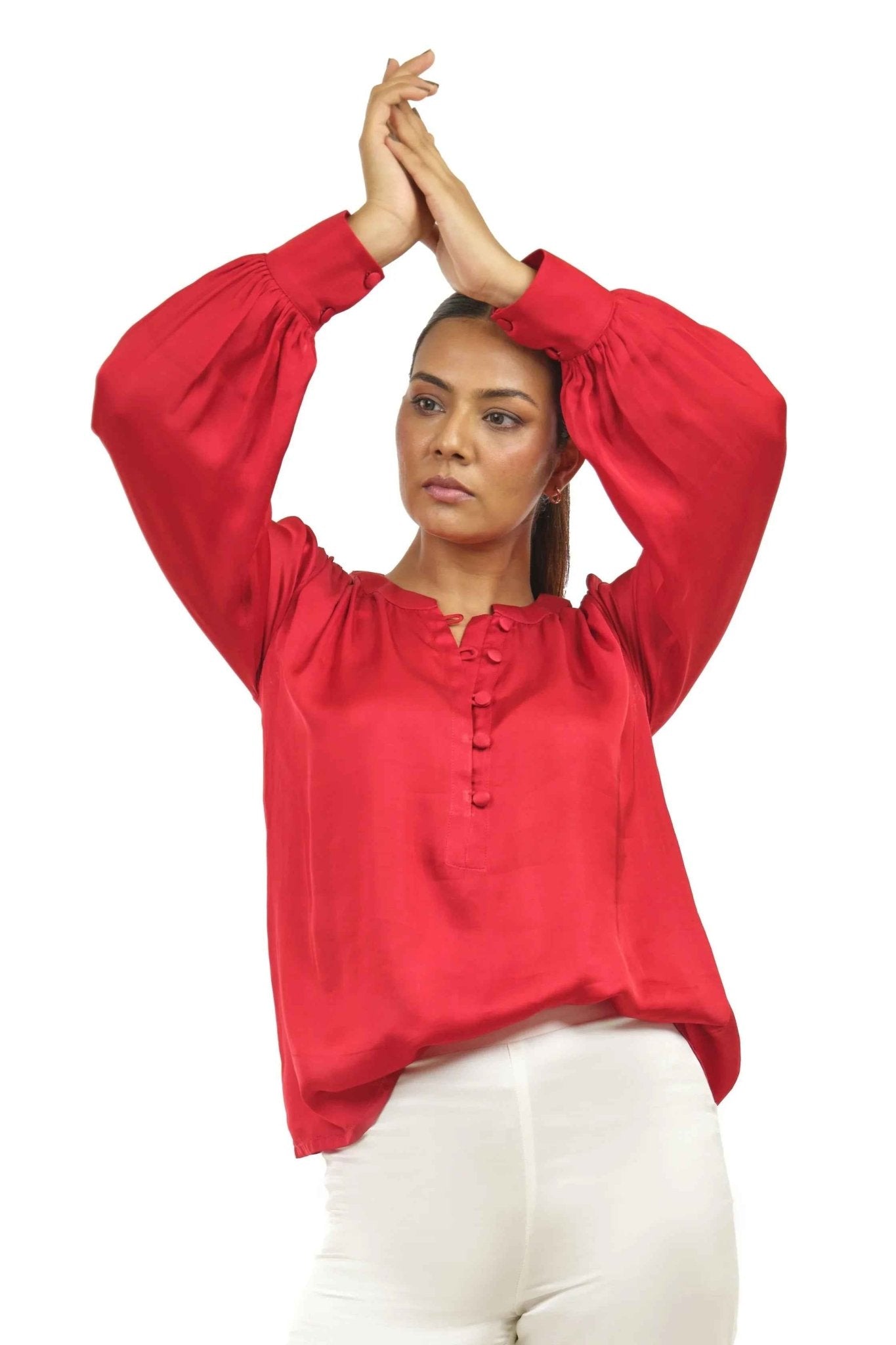 Crimson Satin Full Sleeve Top