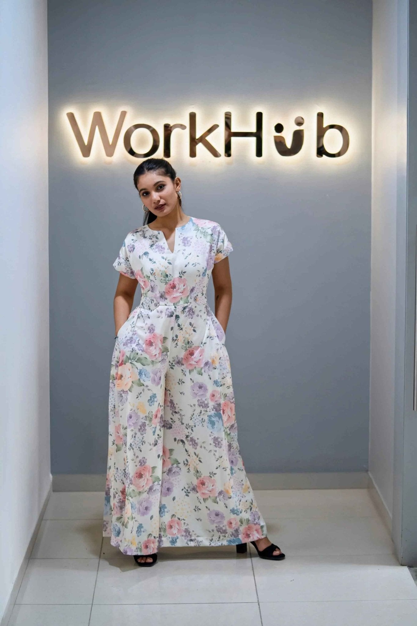 Ivory Blossom Jumpsuit – Effortless Elegance in Satin