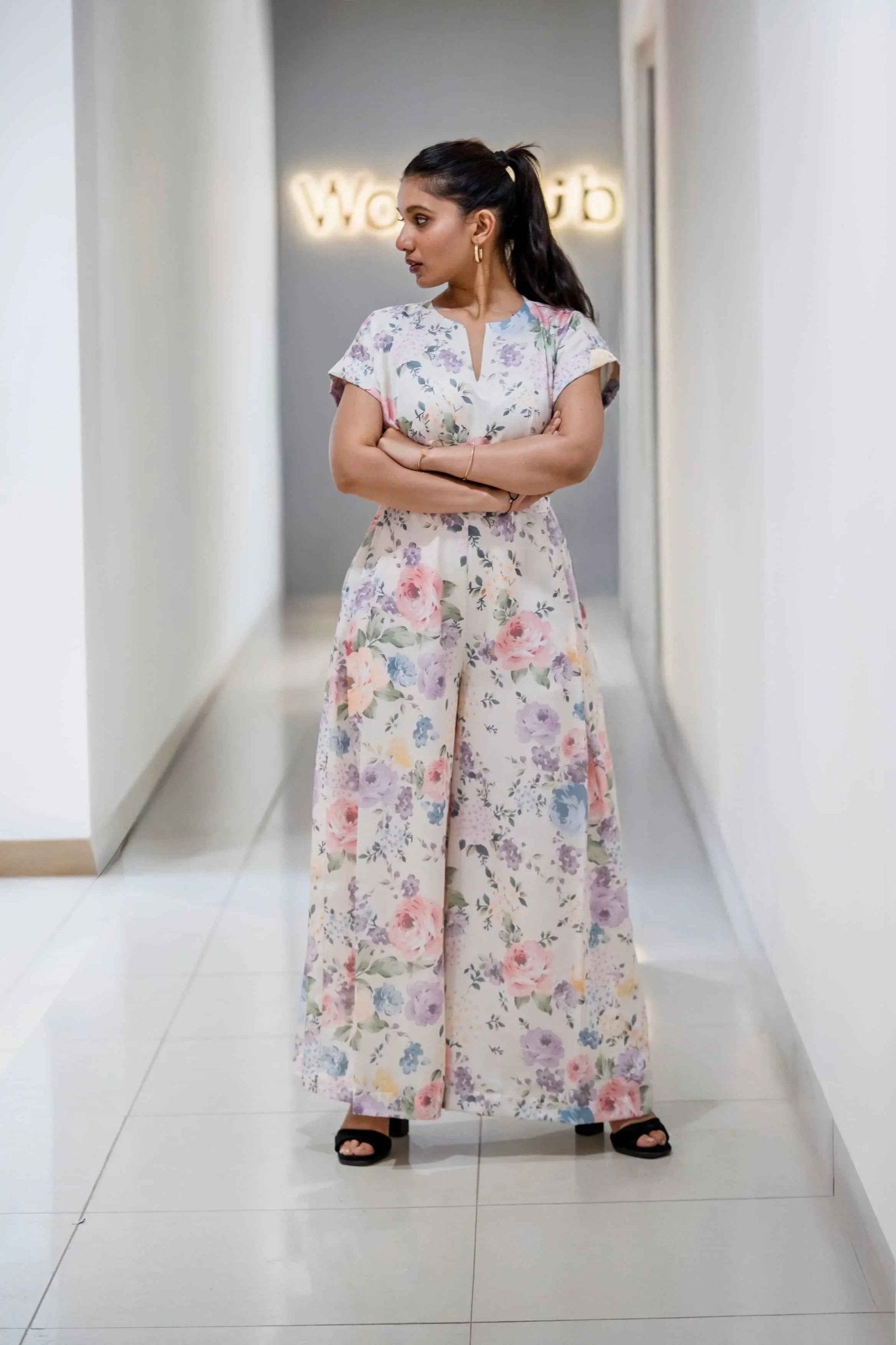 Ivory Blossom Jumpsuit – Effortless Elegance in Satin