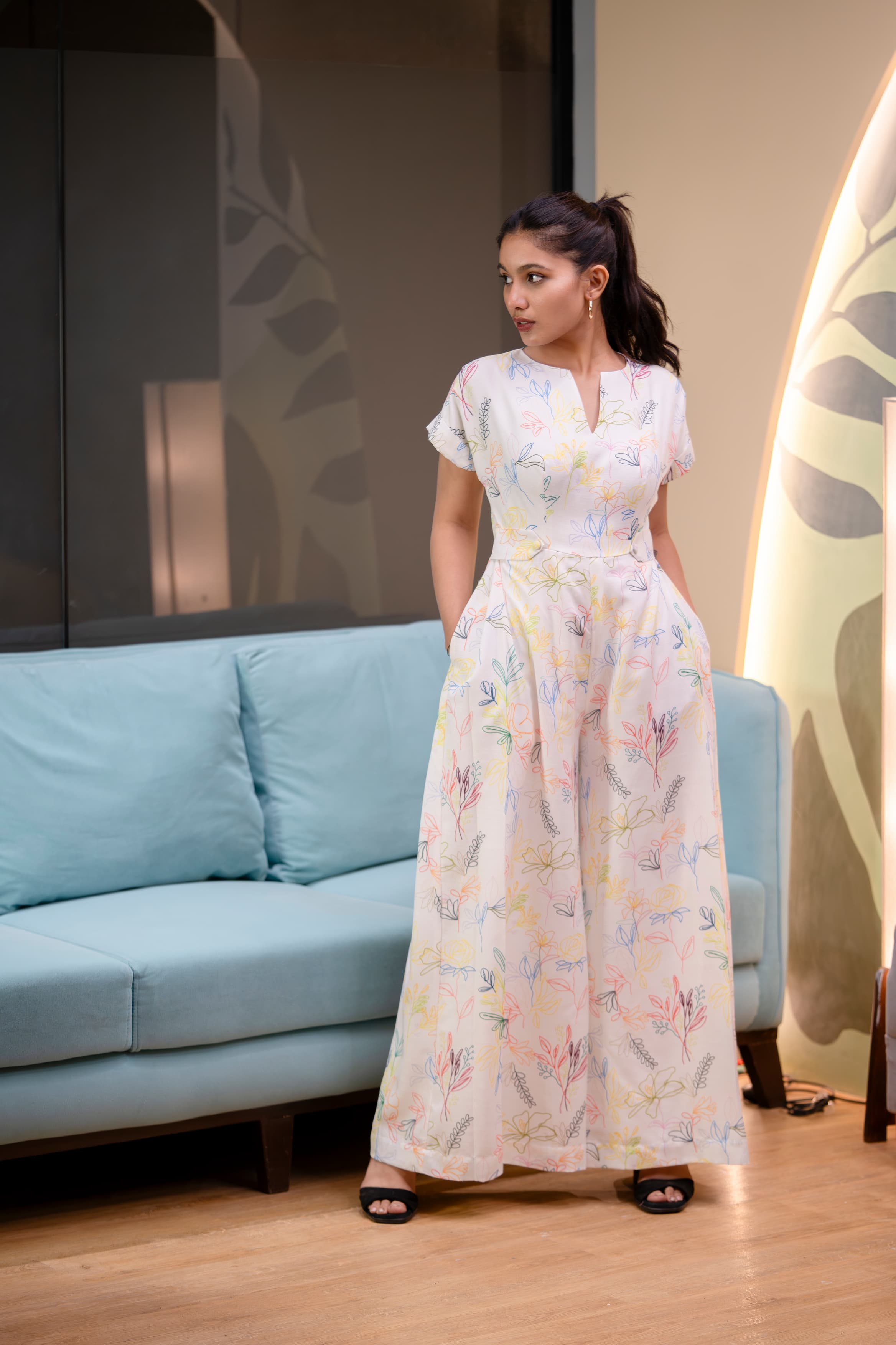 ivory printed jumpsuit