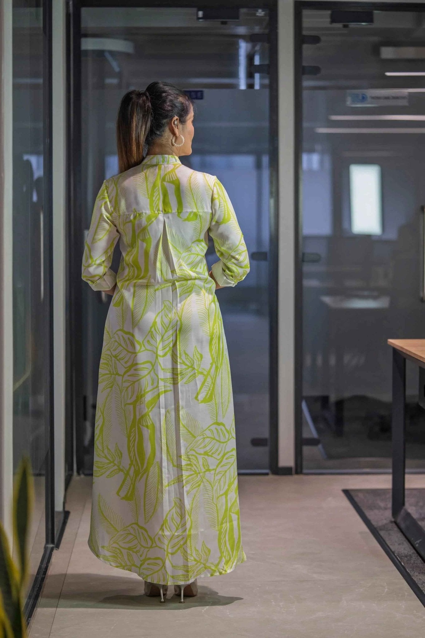 Leaf Story Shirt Dress - A - Line Grace in Satin