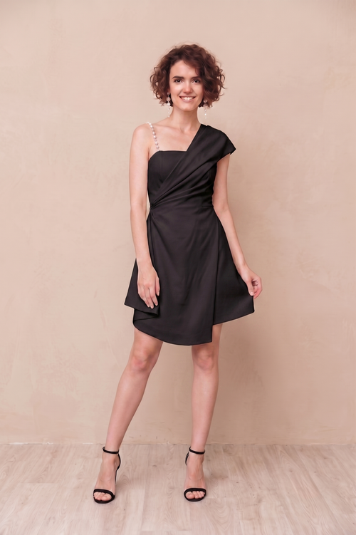 Celeste Draped Mini Dress - Black
