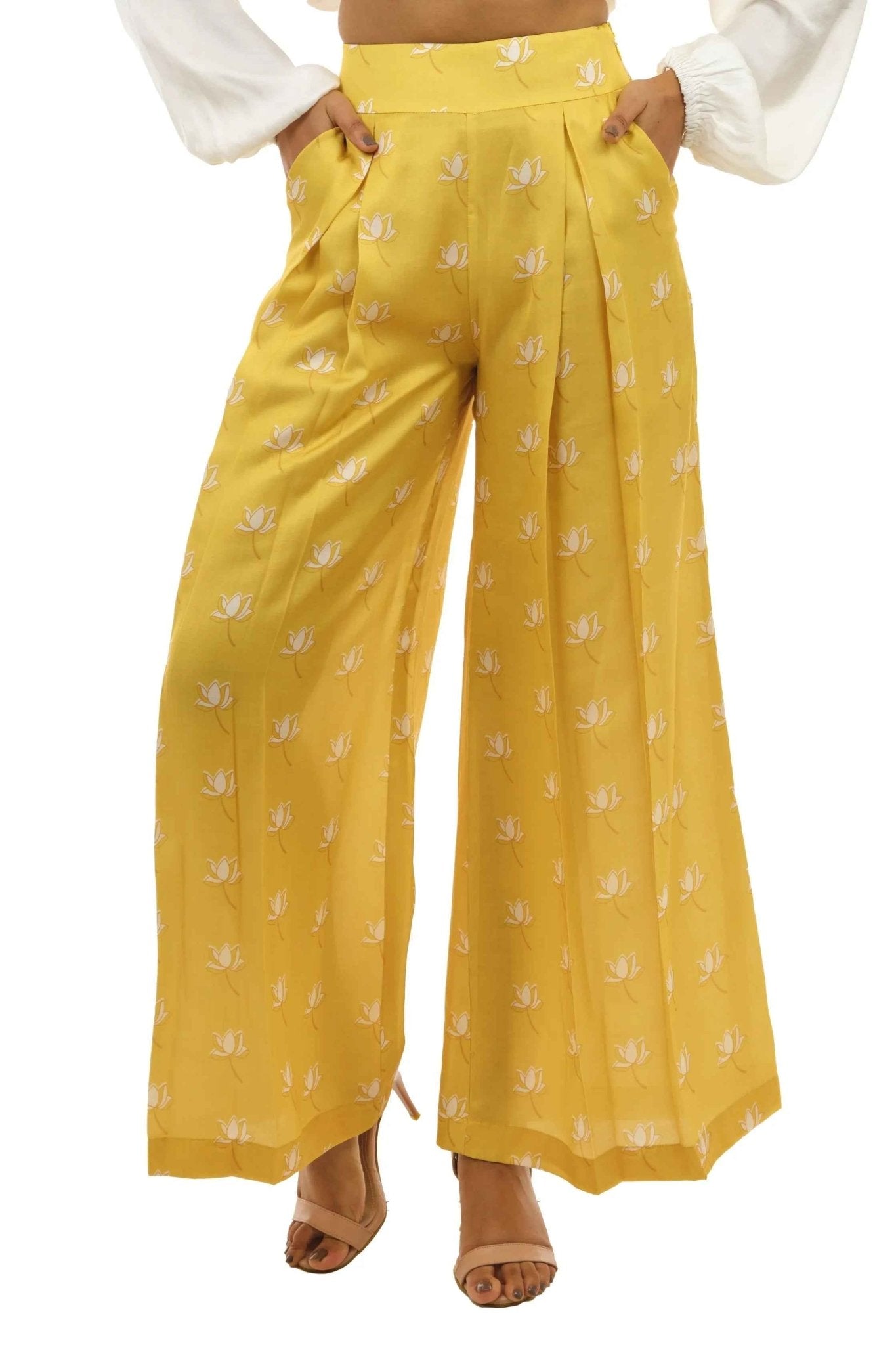 Mango Yellow Printed Pleated Pallazo