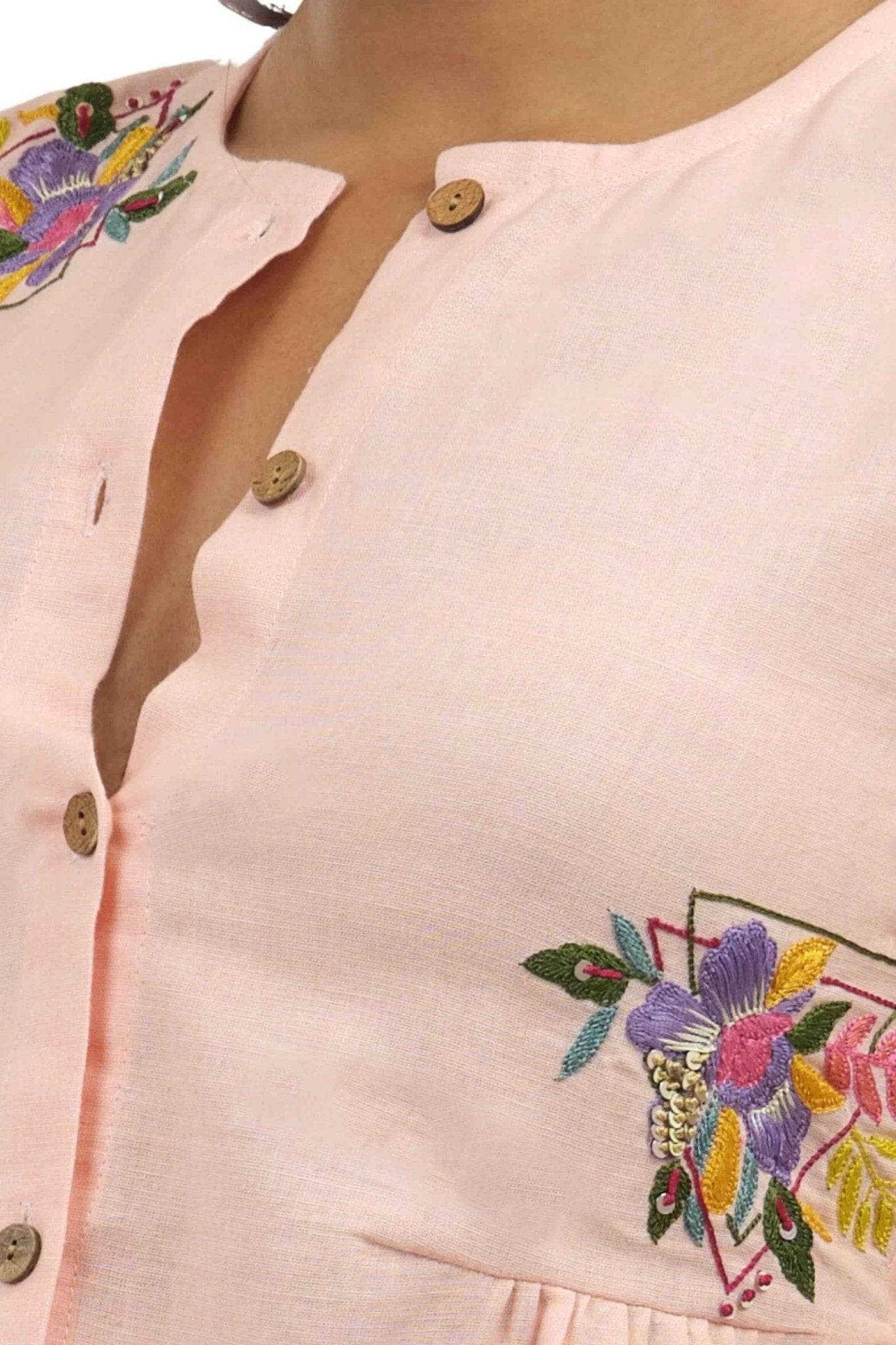 Peach Linen Embroidered Top – Elegant & Chic for Women