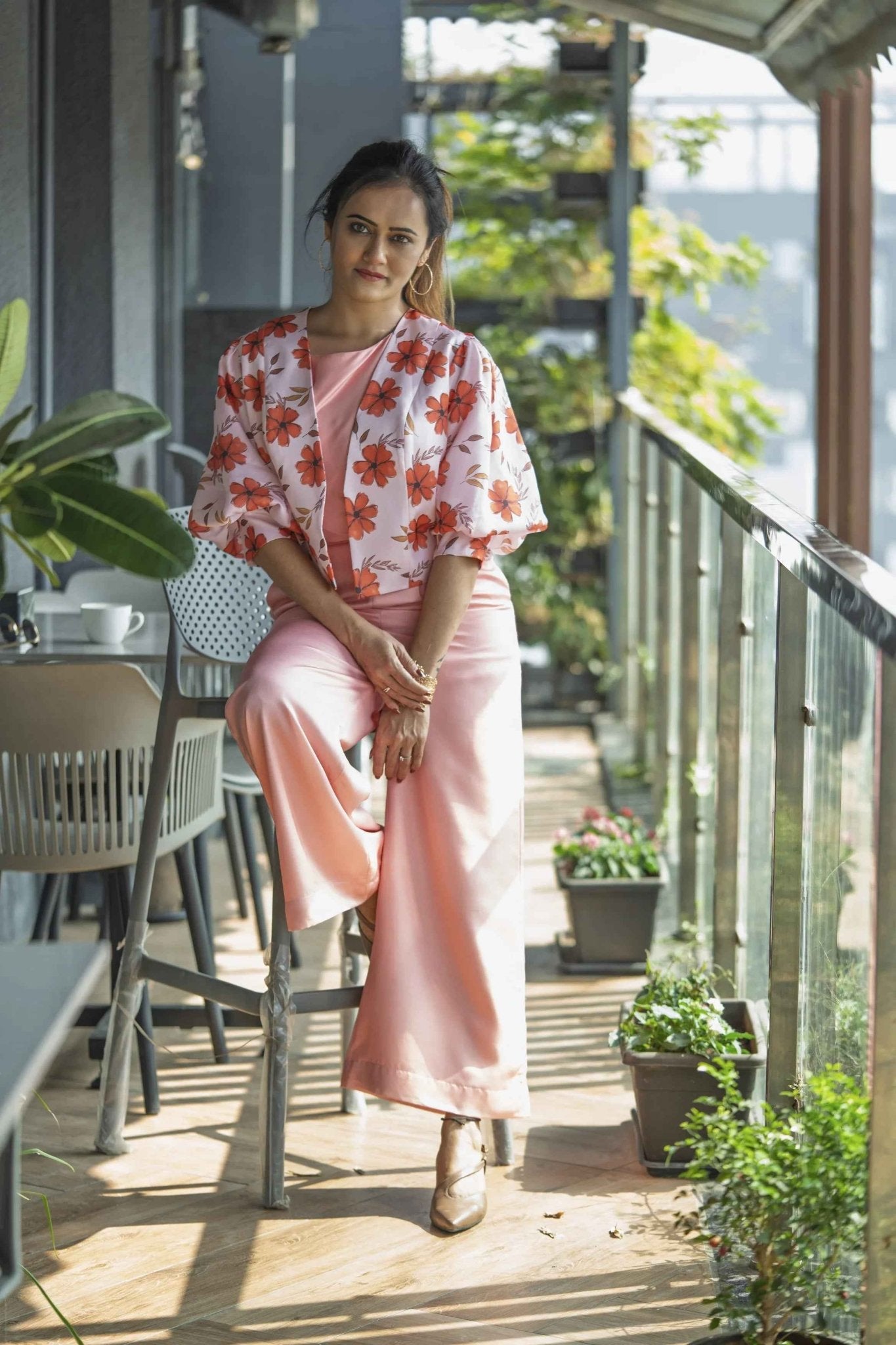 Peach Printed Jacket Women – Stylish Casual Layering Coat