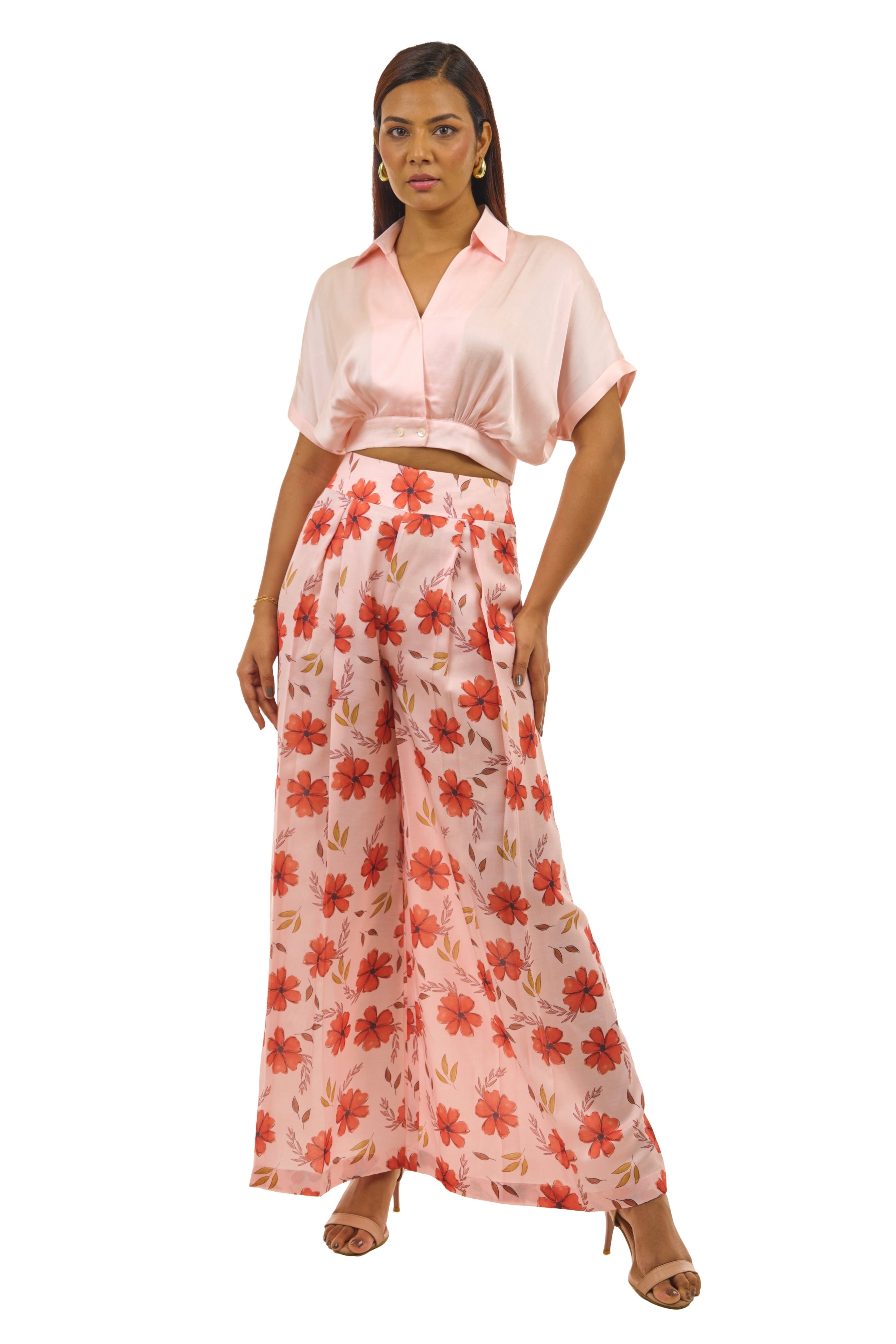 peach palazzo pants with crop top