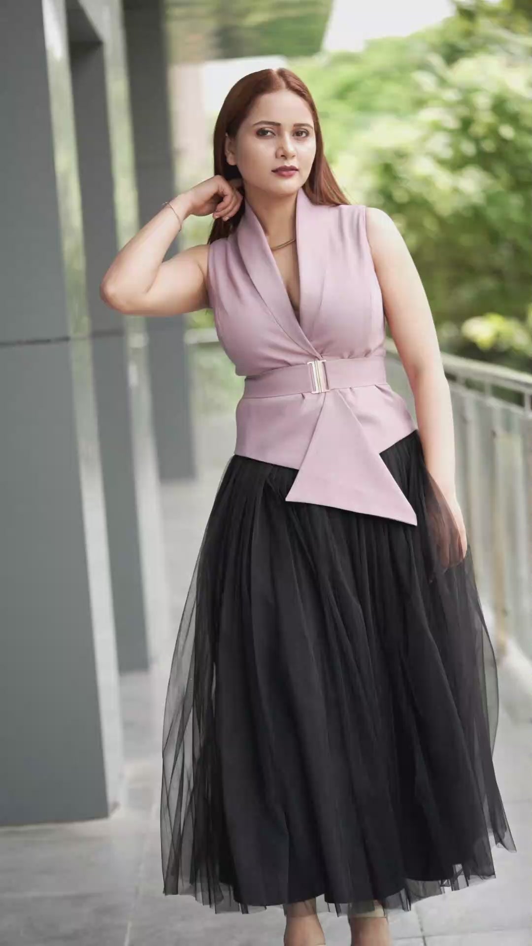 Black Skirt & Blush Pink Waist Coat – Timeless Contrast