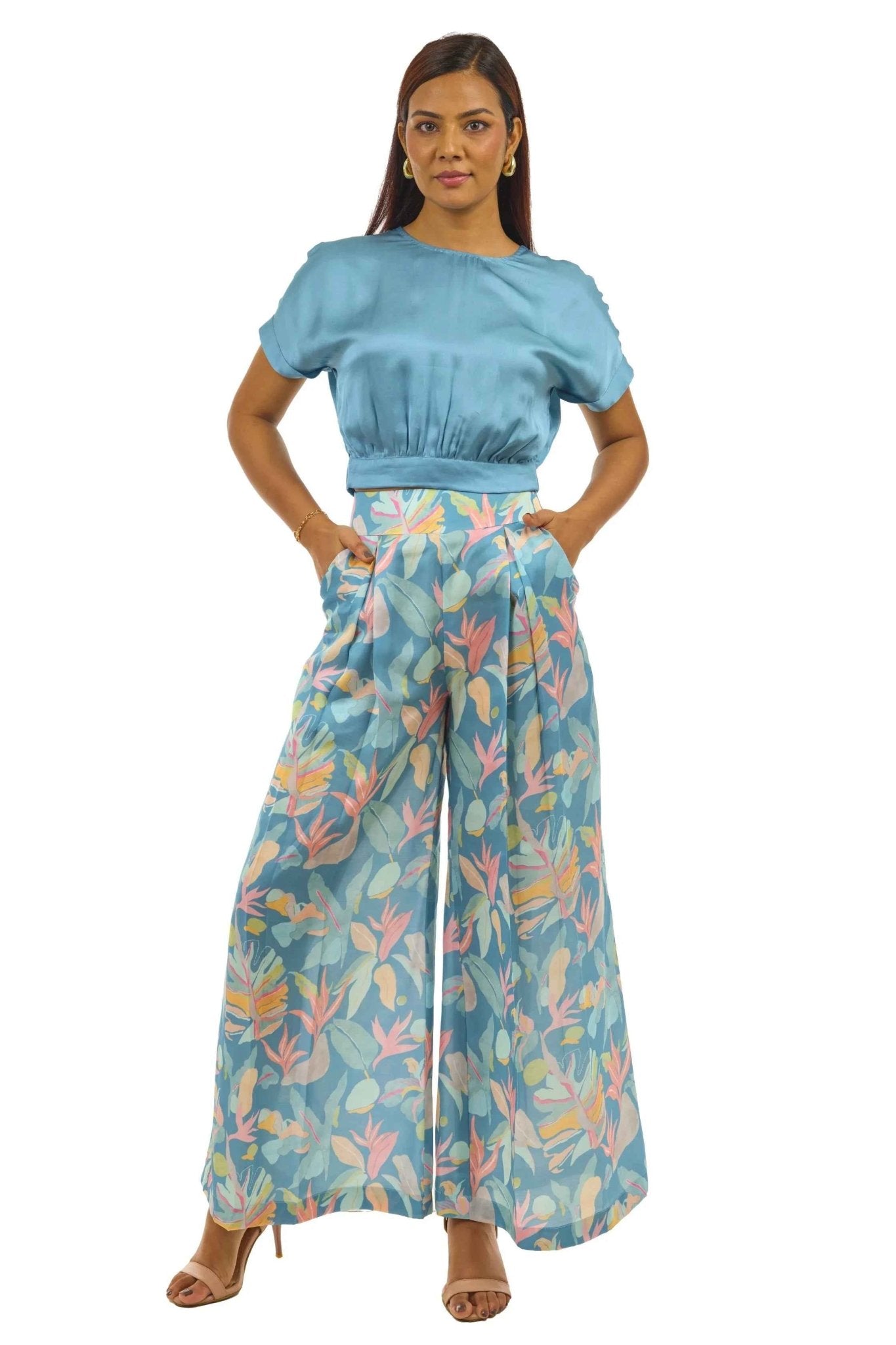 Turquoise Palazzo & Crop Top Set – Summer Co - ord Outfit