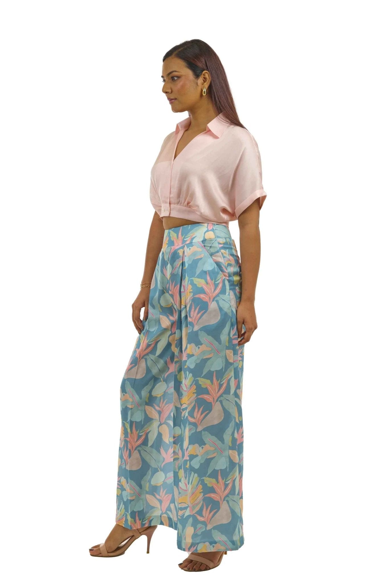 Turquoise & Peach Co - ord Set – Palazzo & Crop Top Style