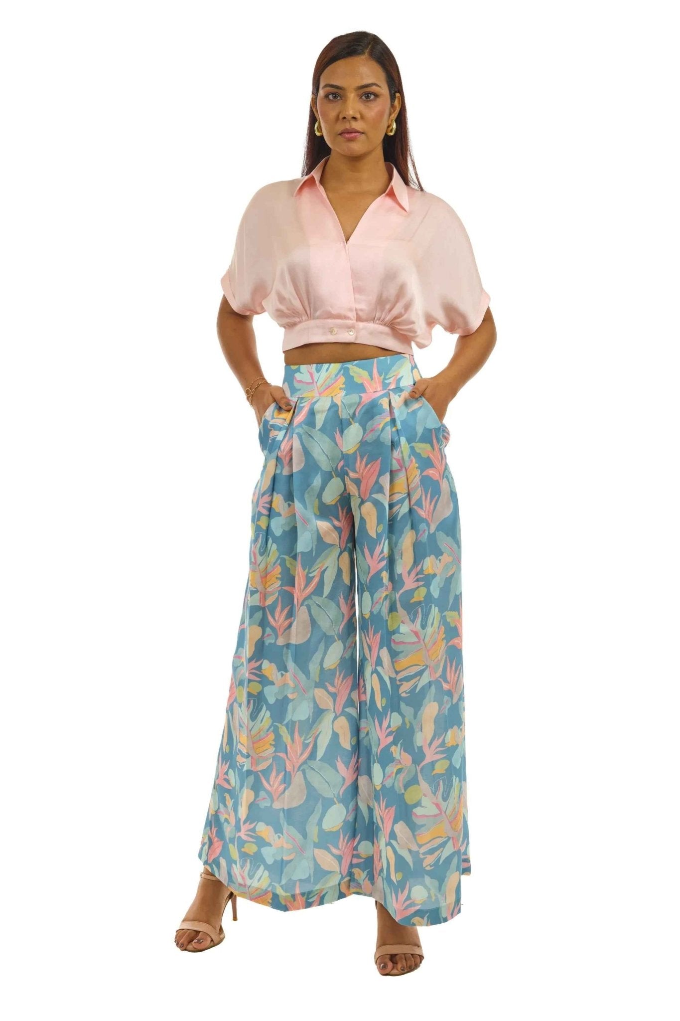 Turquoise & Peach Co - ord Set – Palazzo & Crop Top Style