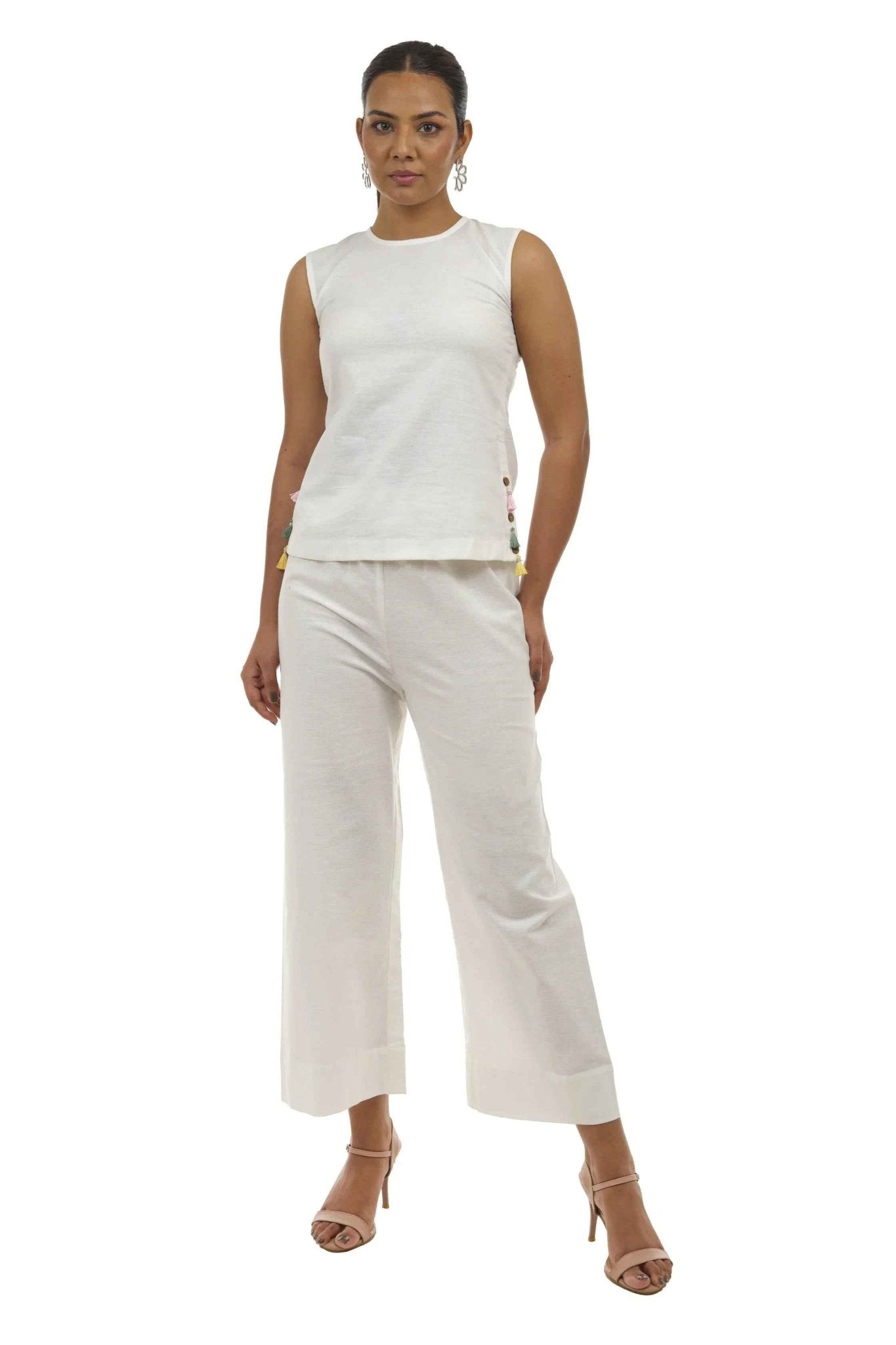 White Co - ord Set for Women – Sleeveless Top & Pants