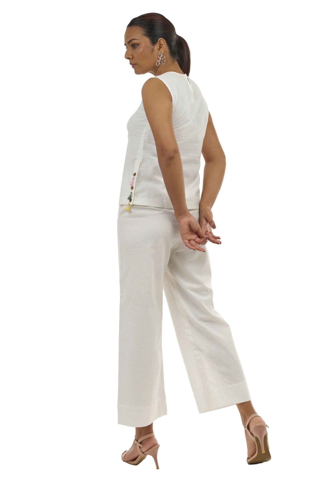 White Co - ord Set for Women – Sleeveless Top & Pants