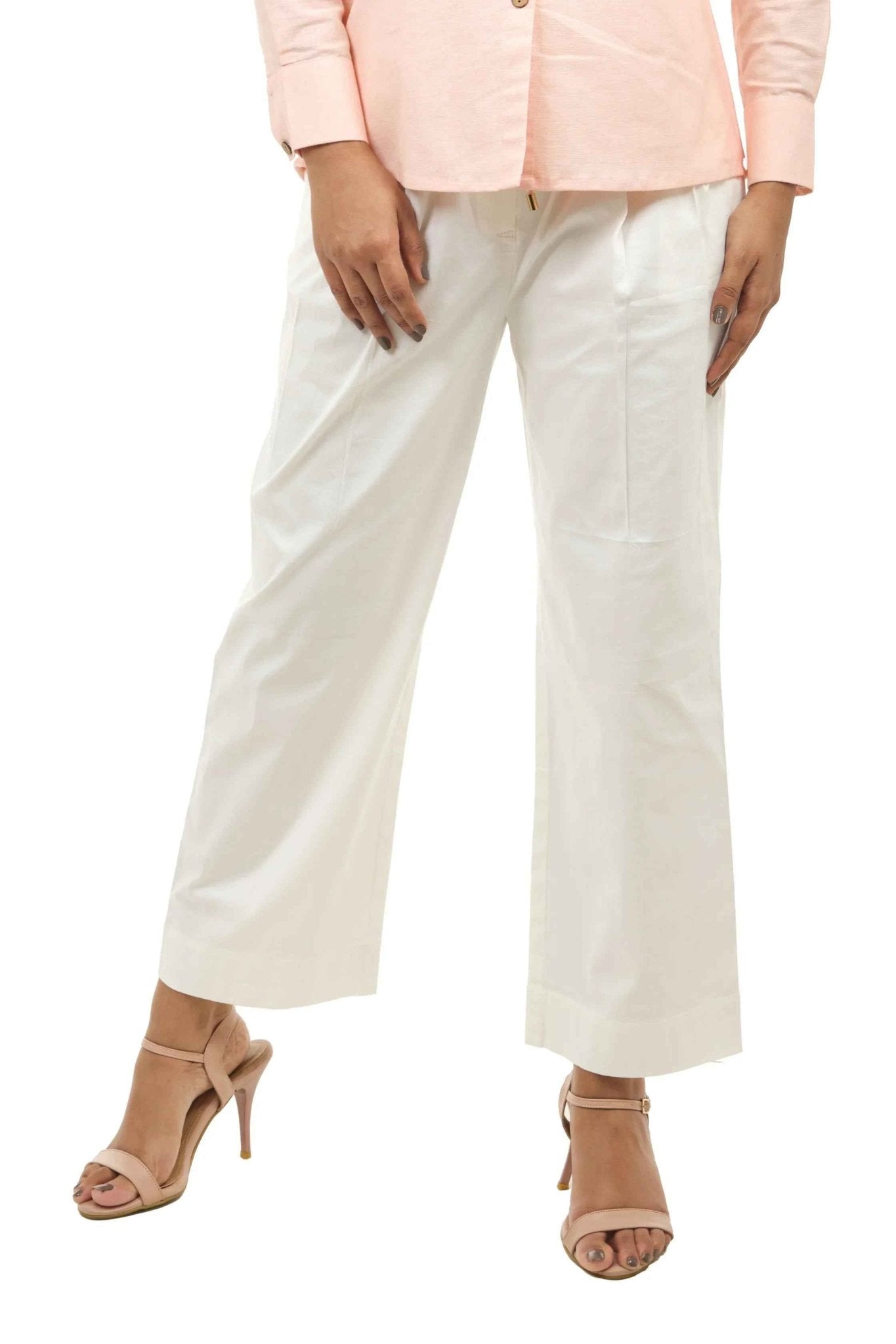White Cotton Lycra Pants – Stretch Comfort for Women’s Wear