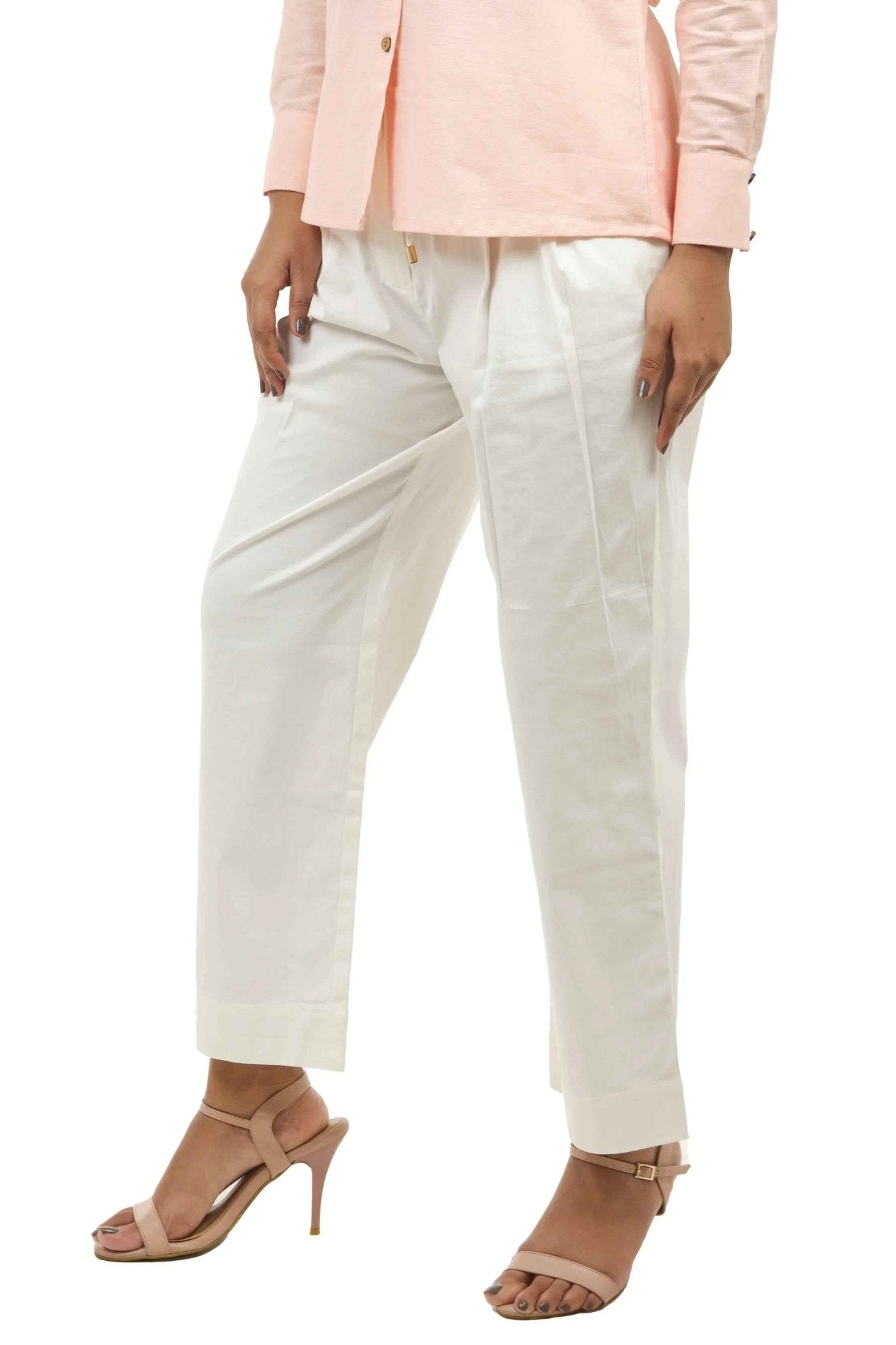 White Cotton Lycra Pants – Stretch Comfort for Women’s Wear