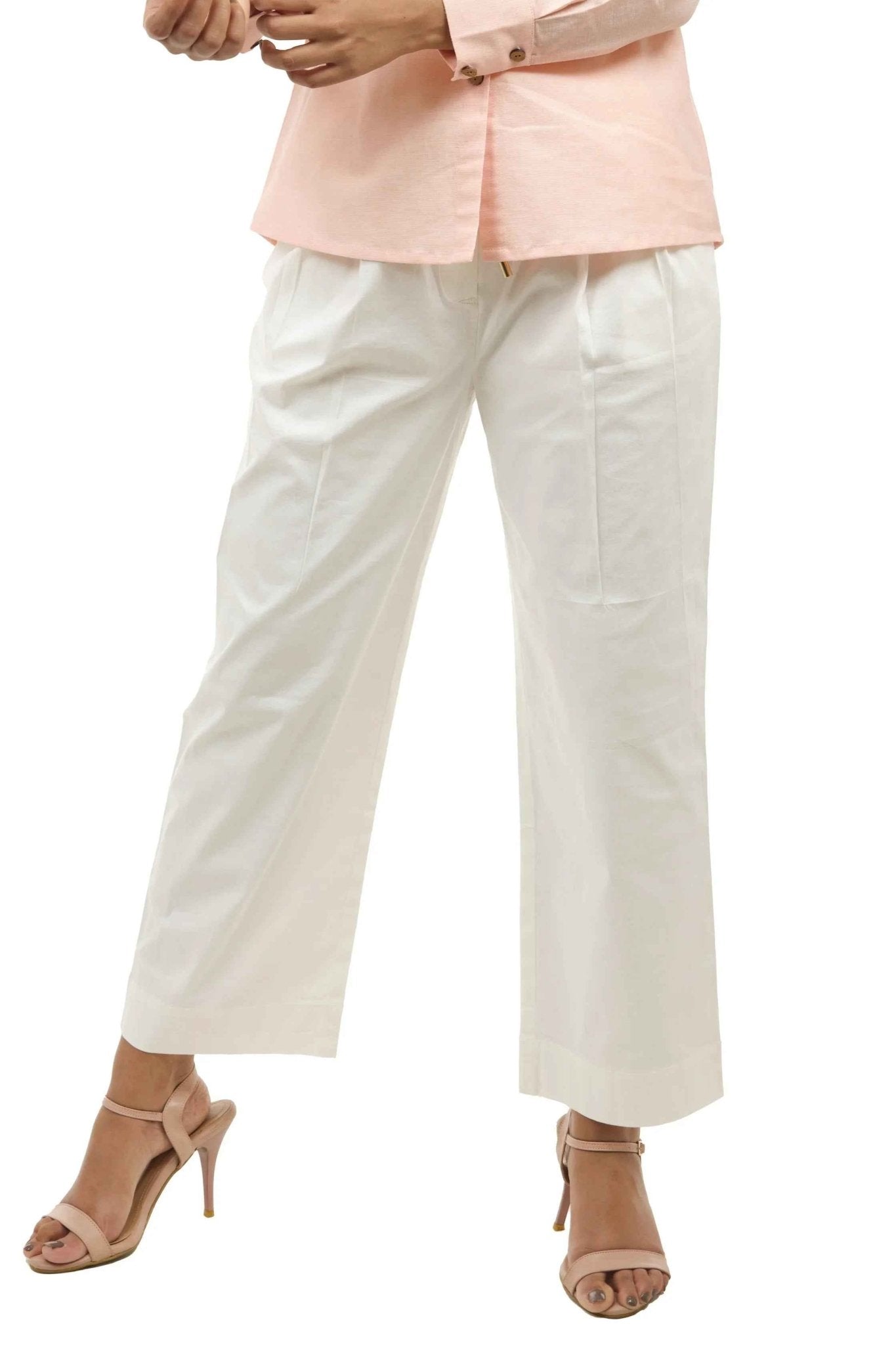 White Cotton Lycra Pants – Stretch Comfort for Women’s Wear