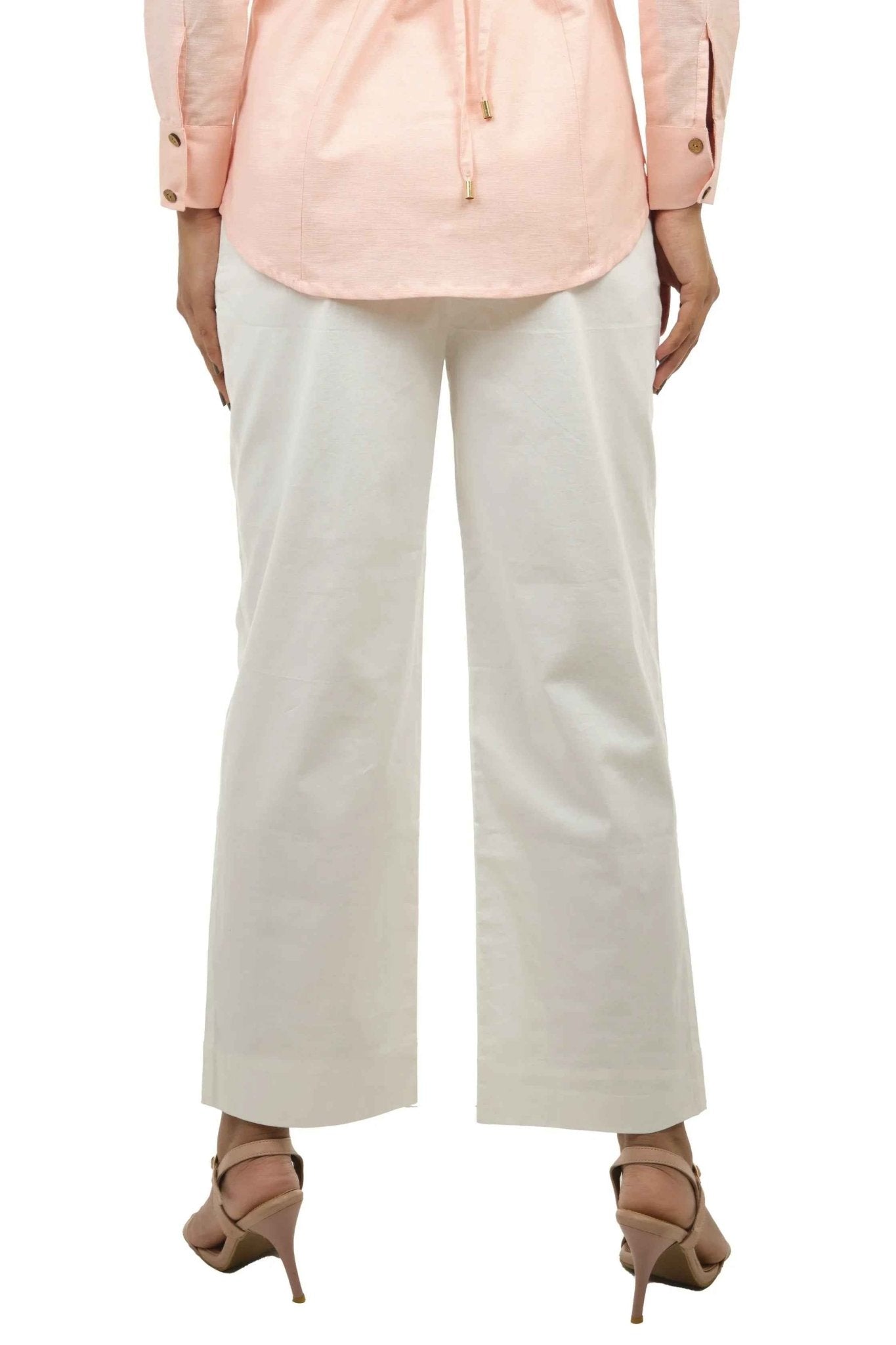 White Cotton Lycra Pants – Stretch Comfort for Women’s Wear