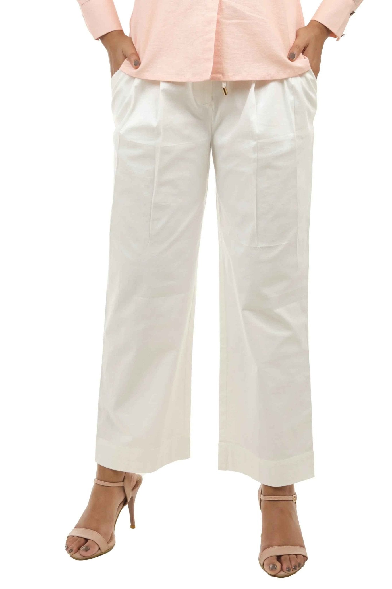 White Cotton Lycra Pants – Stretch Comfort for Women’s Wear