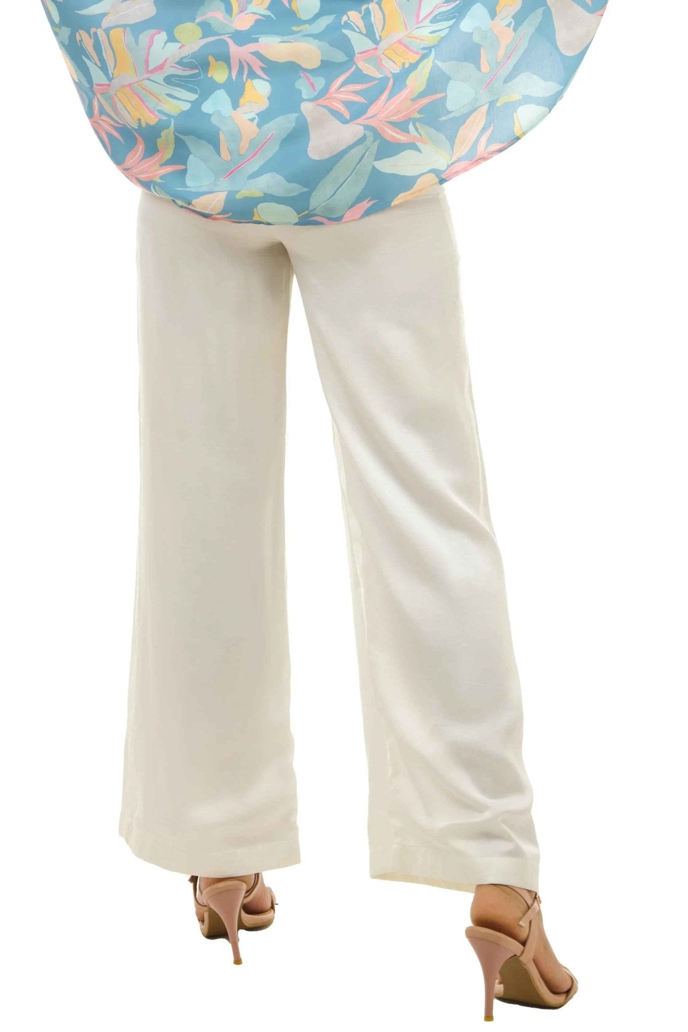 White Flared Pants for Women – Modal Satin Palazzo Style