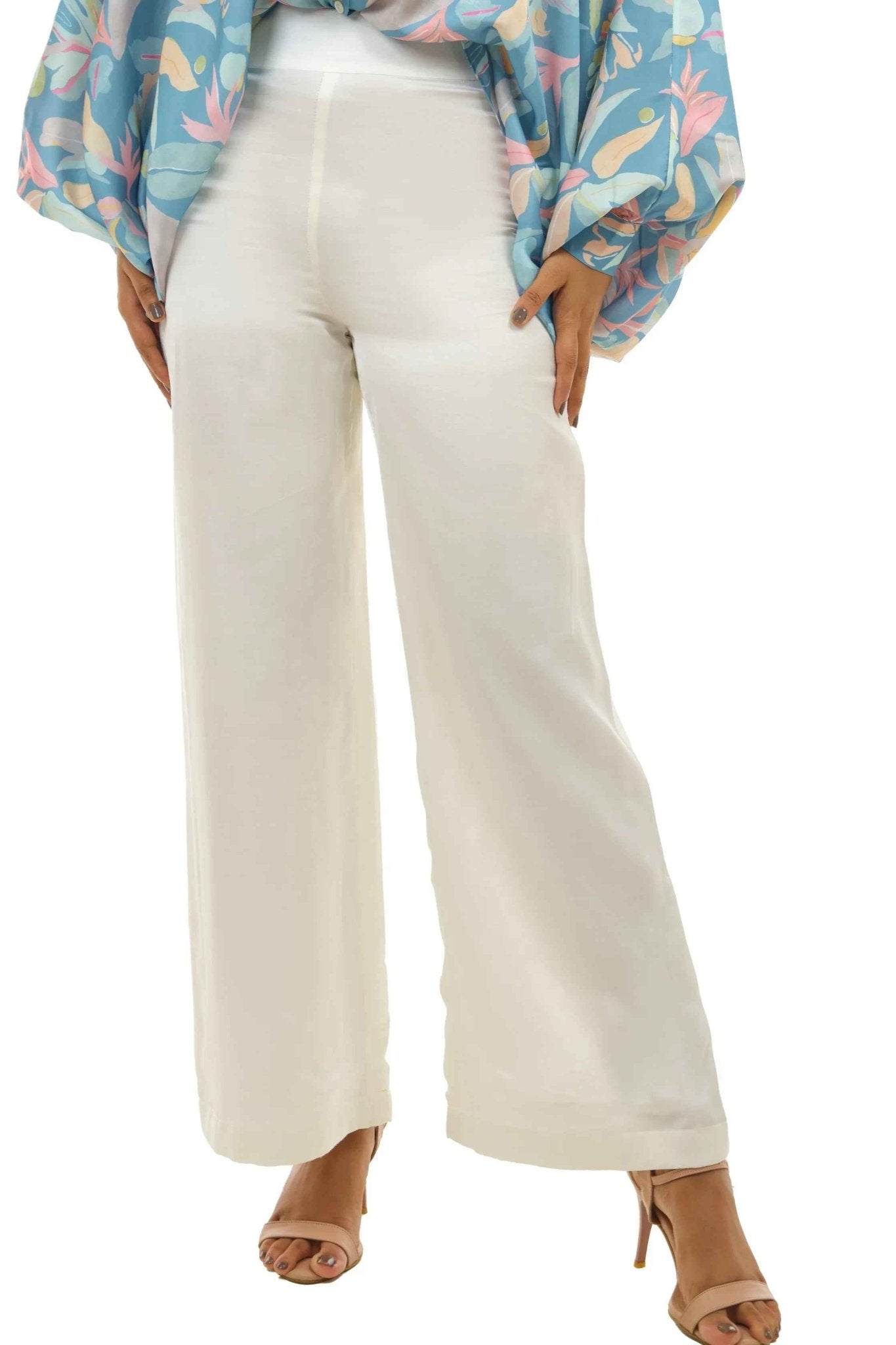 White Flared Pants for Women – Modal Satin Palazzo Style