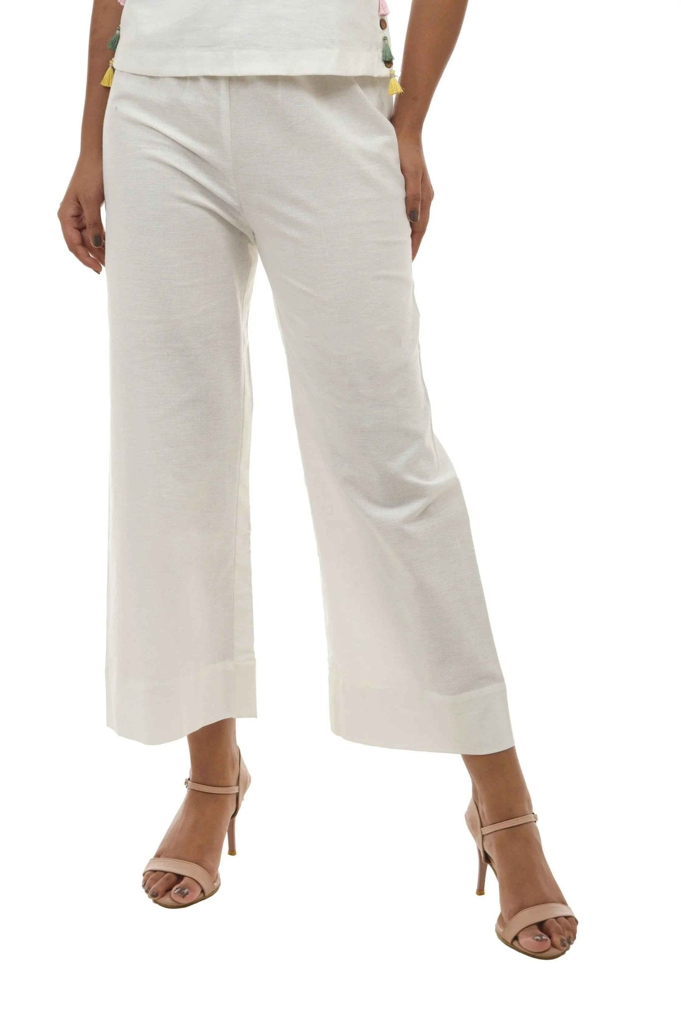 White Linen Flared Pants