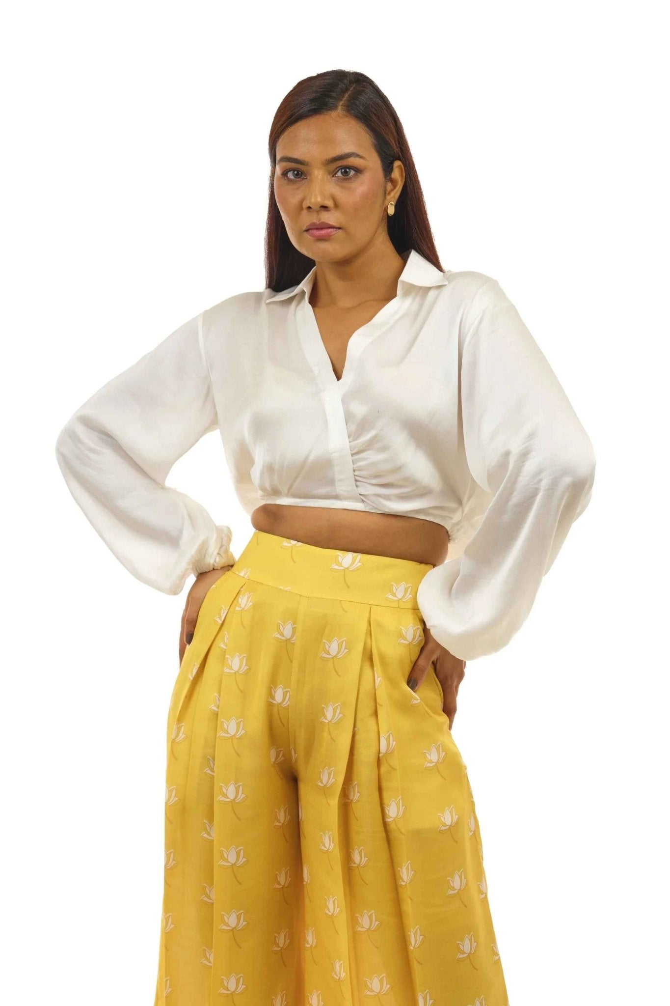 White Satin V - Collar Crop Top – Chic & Casual Summer Style