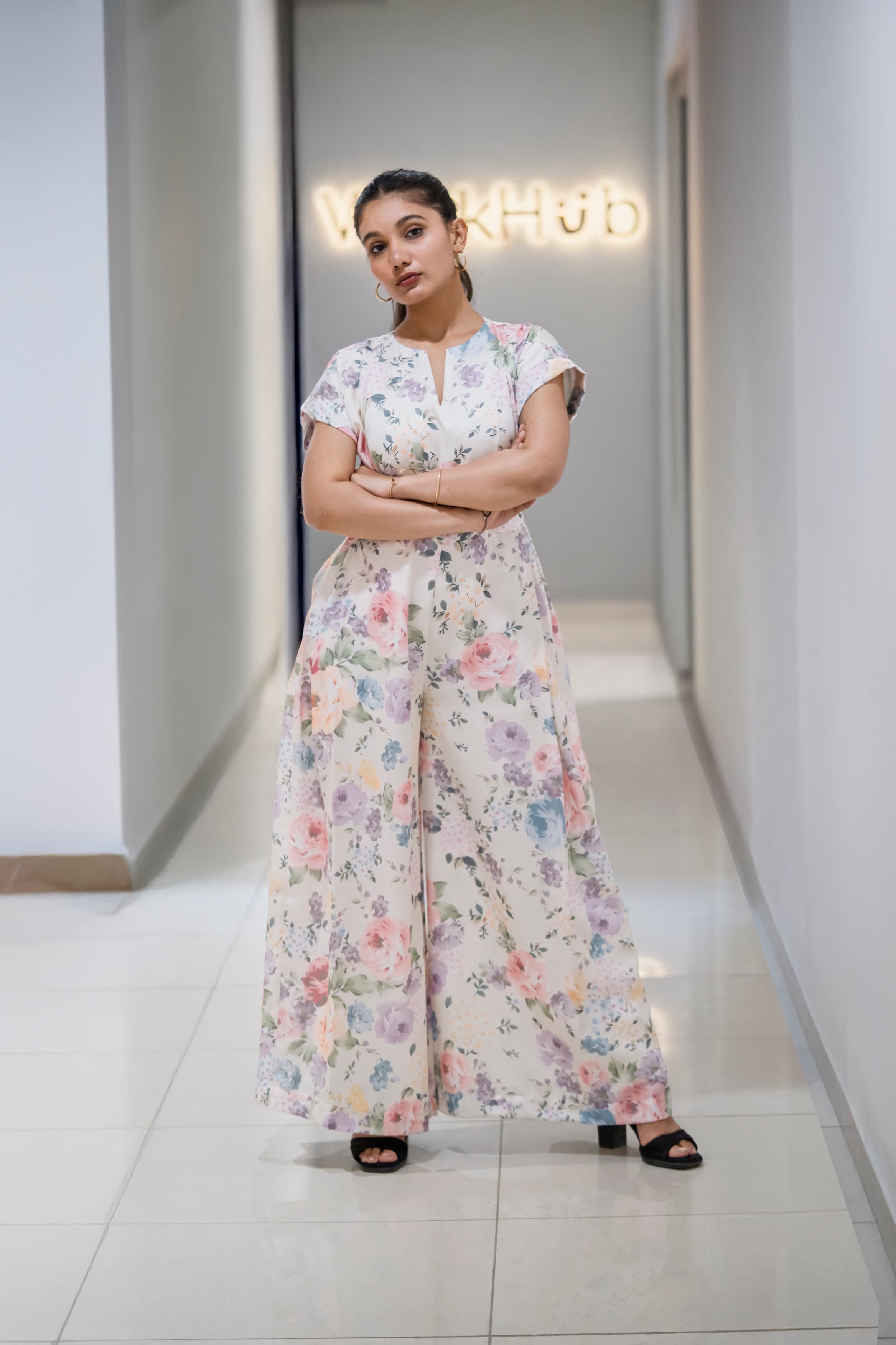white floral printed jumpsuit