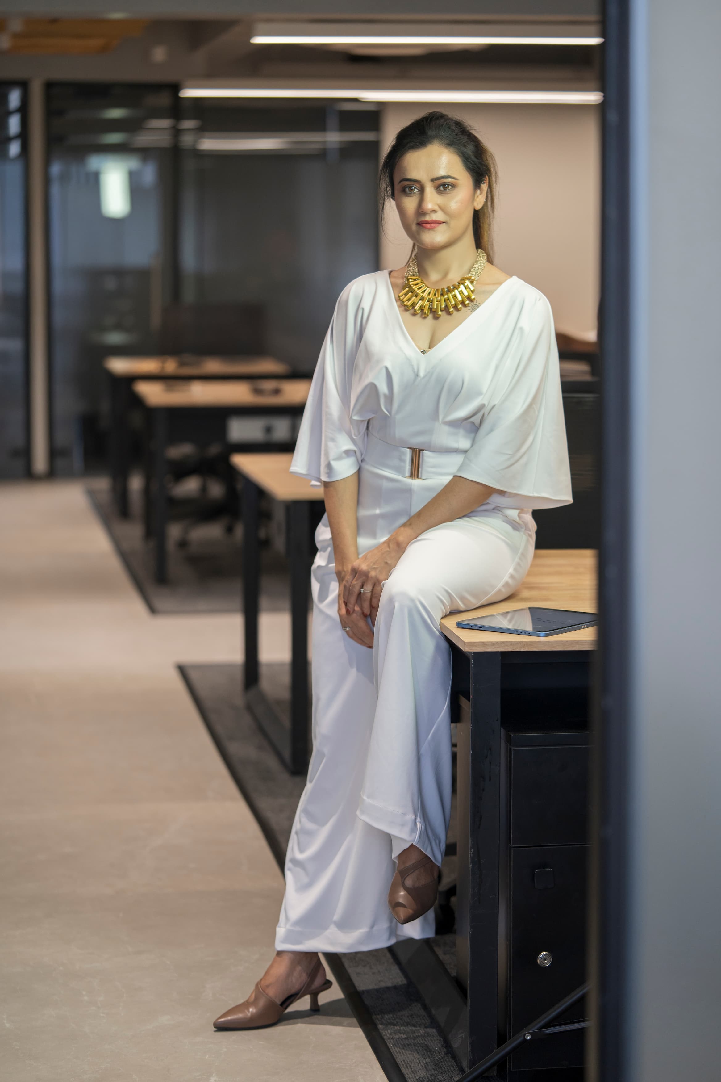 white v neck sleeve jumpsuit