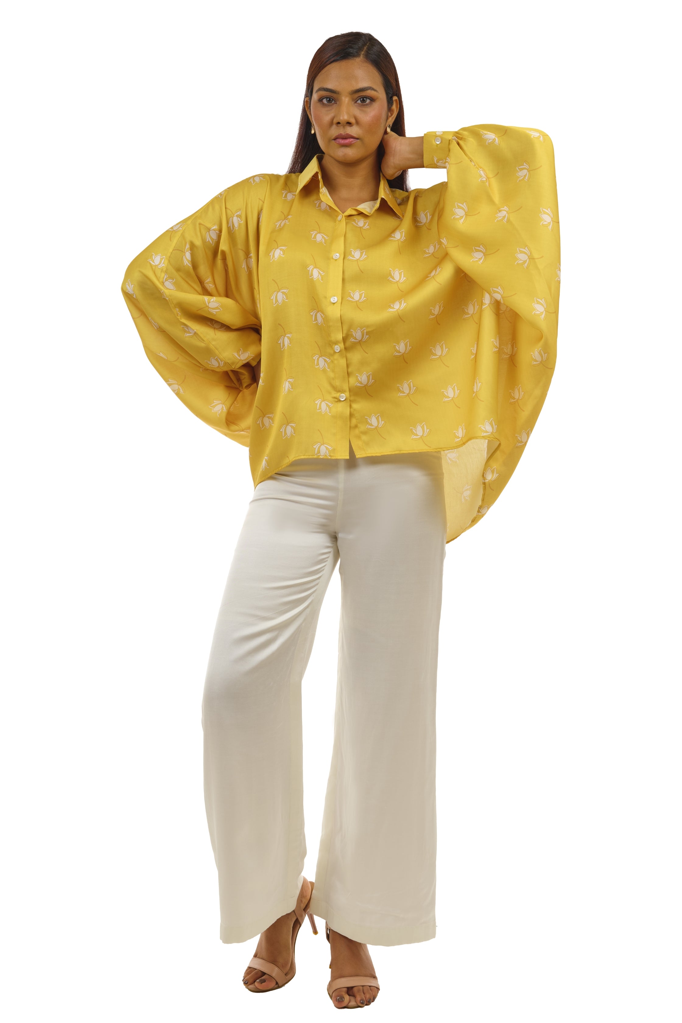 yellow - white loose shirt and pants set